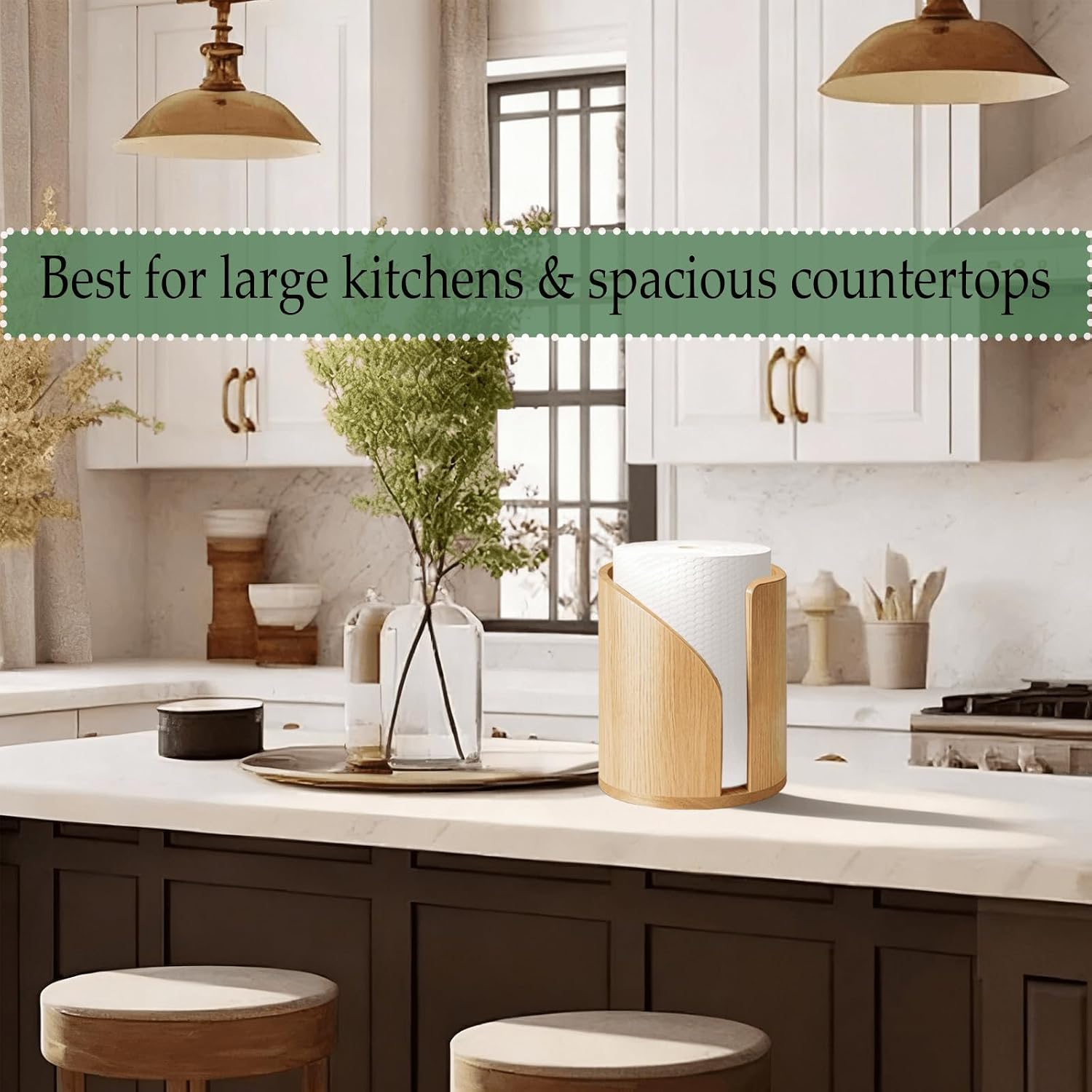 2026 Upgraded Extra Large Bucket-Shaped Solid Wood Countertop Paper Towel Holder with 3 Preinstalled & 3 Spare Suction Cups, Stable Design, Natural Wood