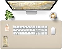 Vista 34 de Bloss Tapete de escritorio beige de 23.6 x 13.8 pulgadas, tapete de escritorio para escritorio, alfombrilla de mouse de cuero grande impermeable