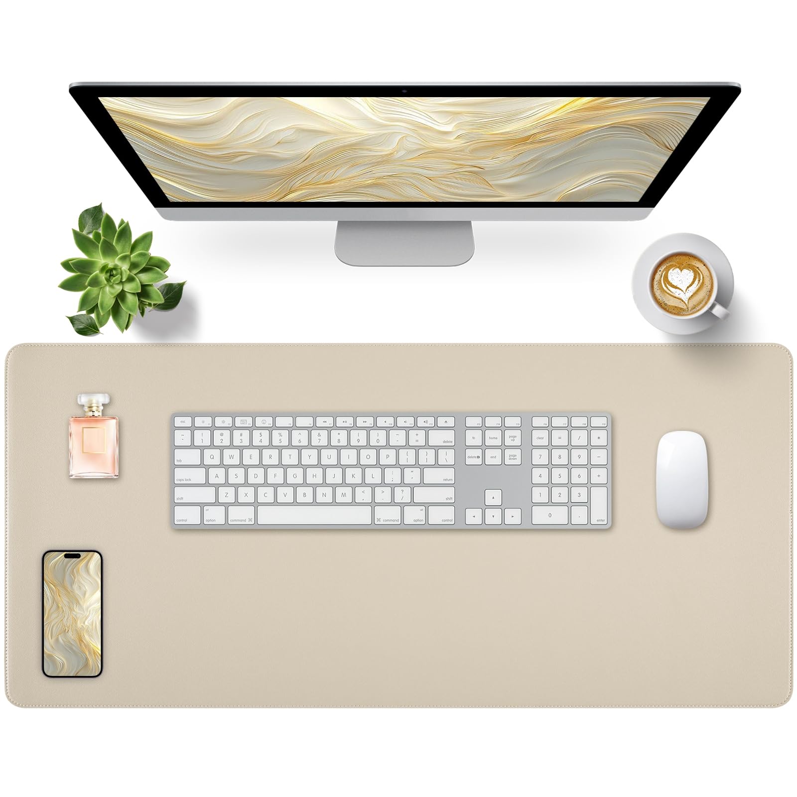 Bloss Desk Mat with Stitched Edges, 35.4"×15.7" Keyboard Pad Skin Pink, Non-Slip Desk Protector Mat, Leather Desk Blotter, Waterproof Desk Pad for Office Home Decor