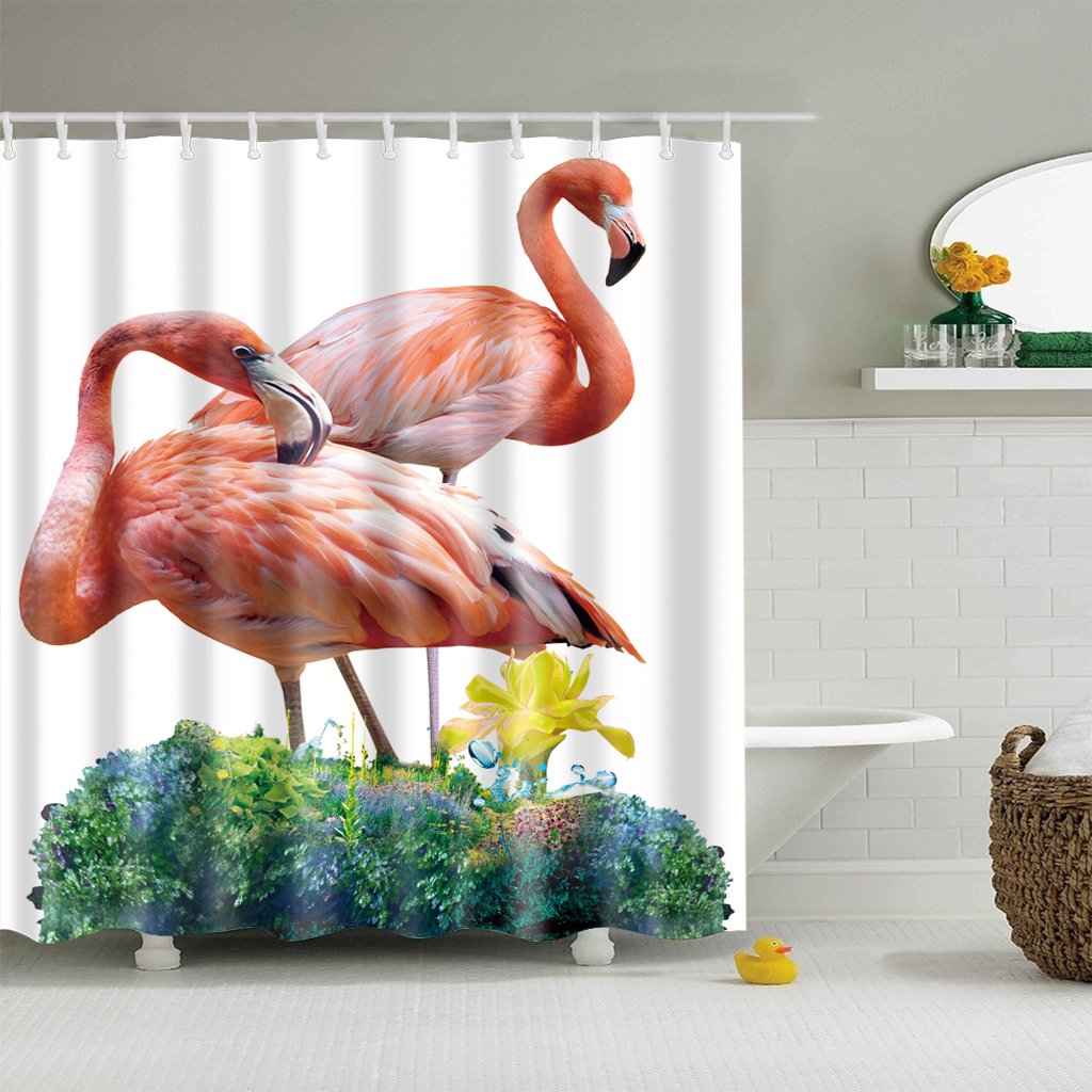 StoneMaxi 180x180cm Bathroom Shower Curtain, 100% Polyester Fabric Waterproof Anti-Mould Proof Mildew Resistant, Washable, Quick-Drying, with 12 Pcs Hooks (72 x 72 Inch) (Flamingo-4)