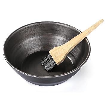 VISMAY'S Pure Iron Henna Mixing Bowl with Wooden Brush Mehendi Mixing Katori Hair Dye Bowl Herbal Pack Ayurvedic Use Lohe ki Kadai for Darker Henna Color - 8.5 inch