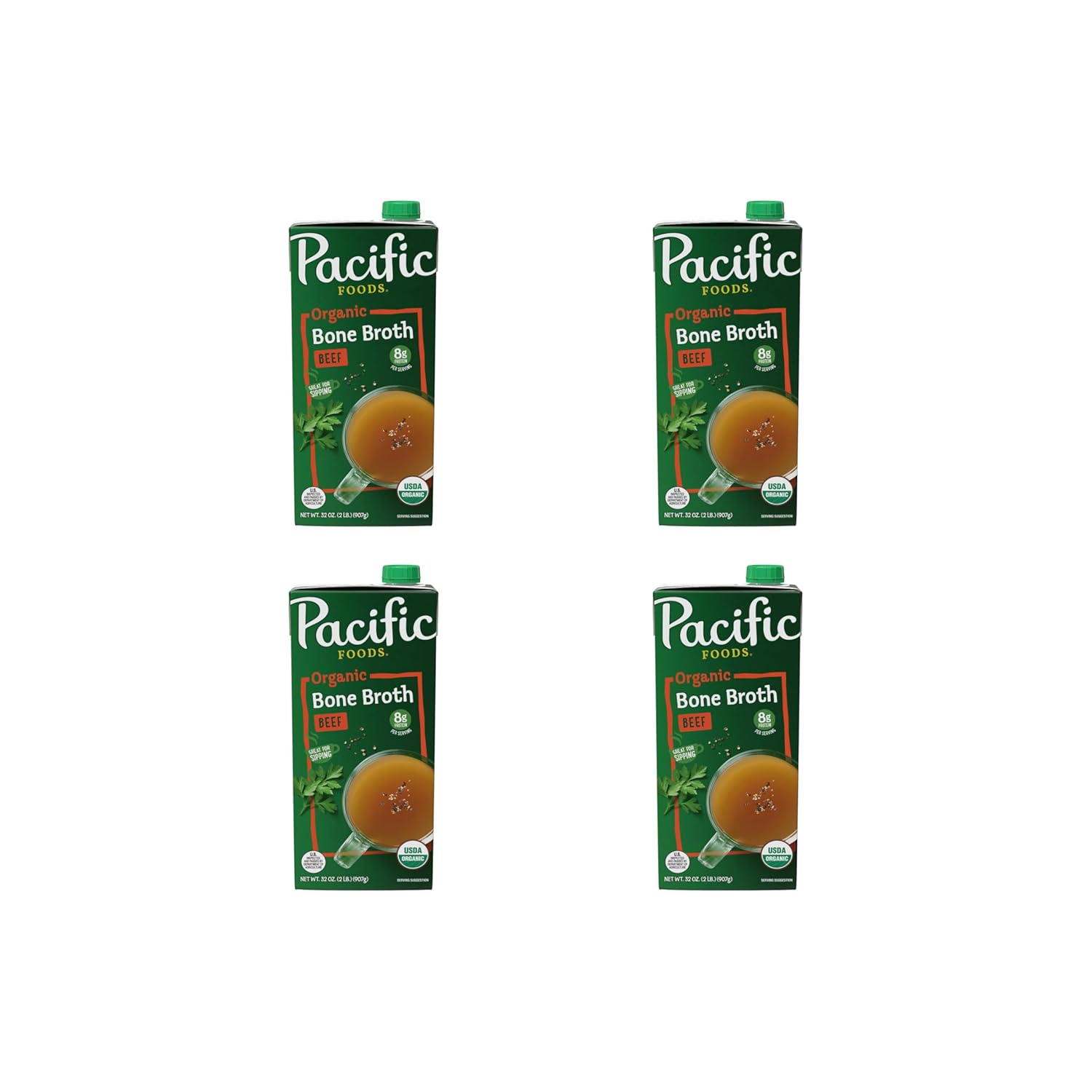 Pacific Foods Organic Beef Bone Broth, 32 oz Carton (Pack of 4)