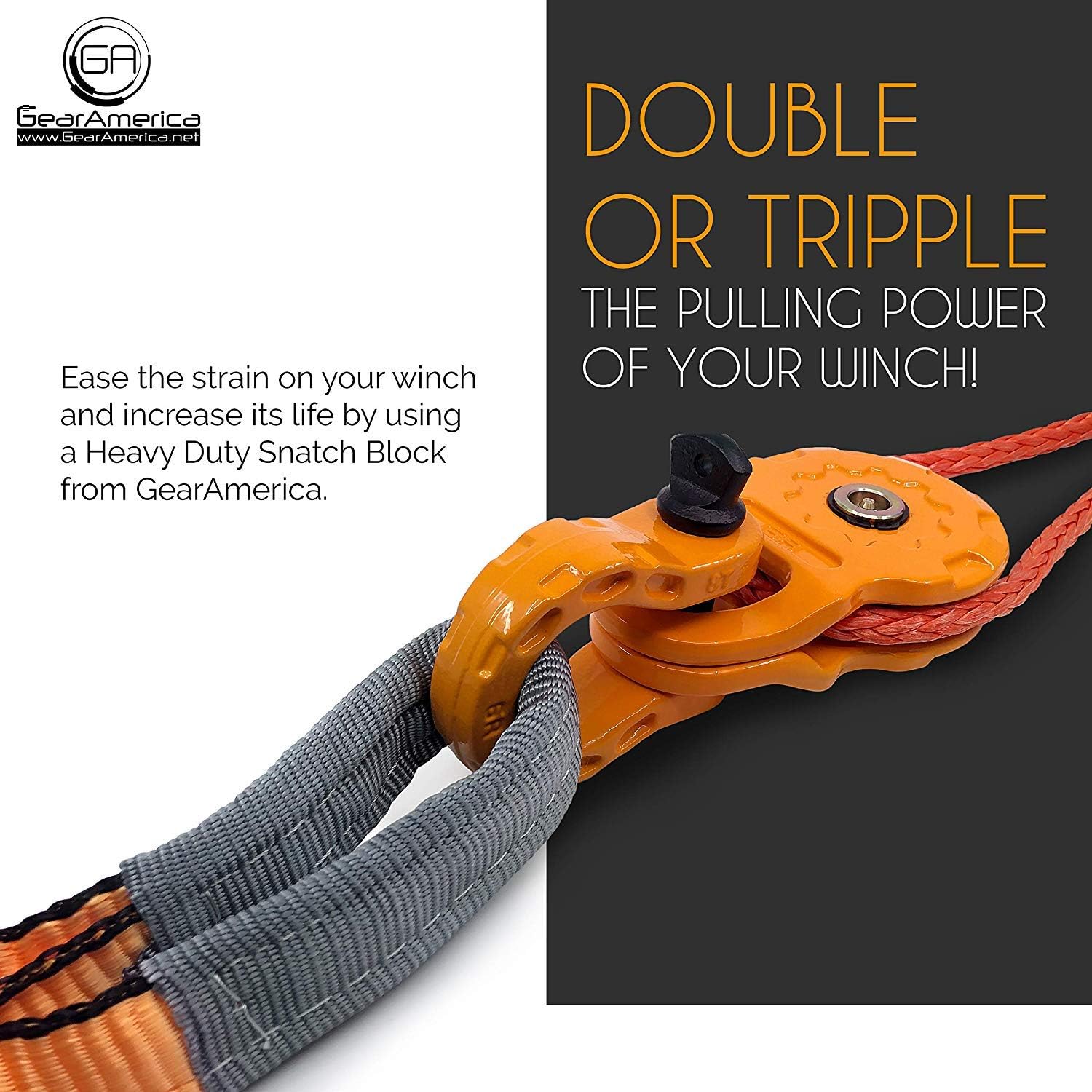 GearAmerica Mega Snatch Block 25T Strength (25,000 LBS WLL) | Heavy Duty Winch Pulley System for Synthetic Rope or Steel Cable | Offroad Like a Pro! - Control Recovery Direction, Double Winch Power : Everything Else
