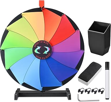 12" Tabletop Spinning Wheel 12 Slots Carnival Games Spinner | Dry Erase Marker Board, Sturdy and Portable, Clicker Sound, Built for Tradeshow and Commercial Events