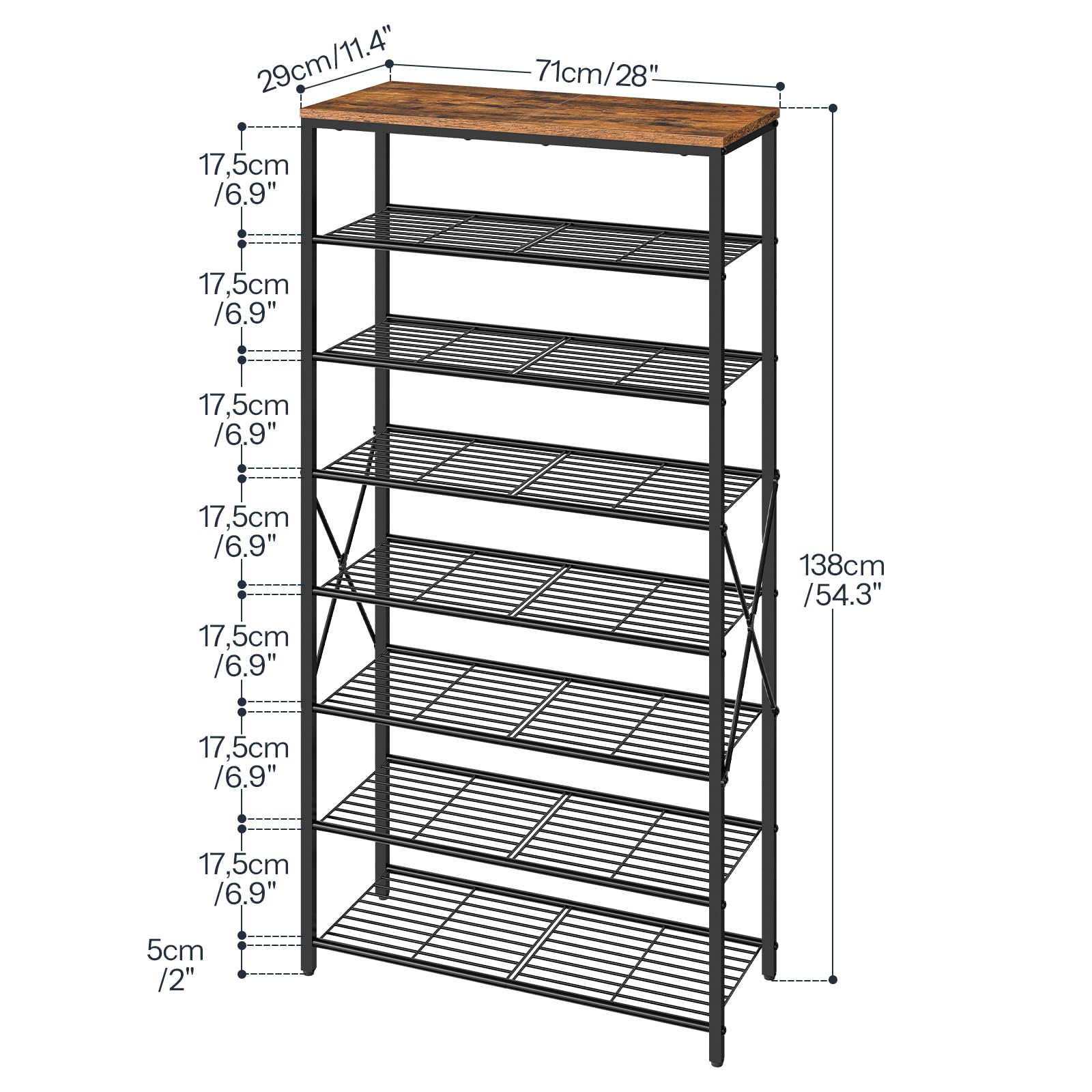 HOOBRO Schuhregal mit 8 Ebenen, Hoch Schuhablage, Große Schuhaufbewahrung, Schuhständer Metallrahmen, Schuh-Organizer für Schlafzimmer, Flur, Dunkelbraun-Schwarz EBF88XJ01