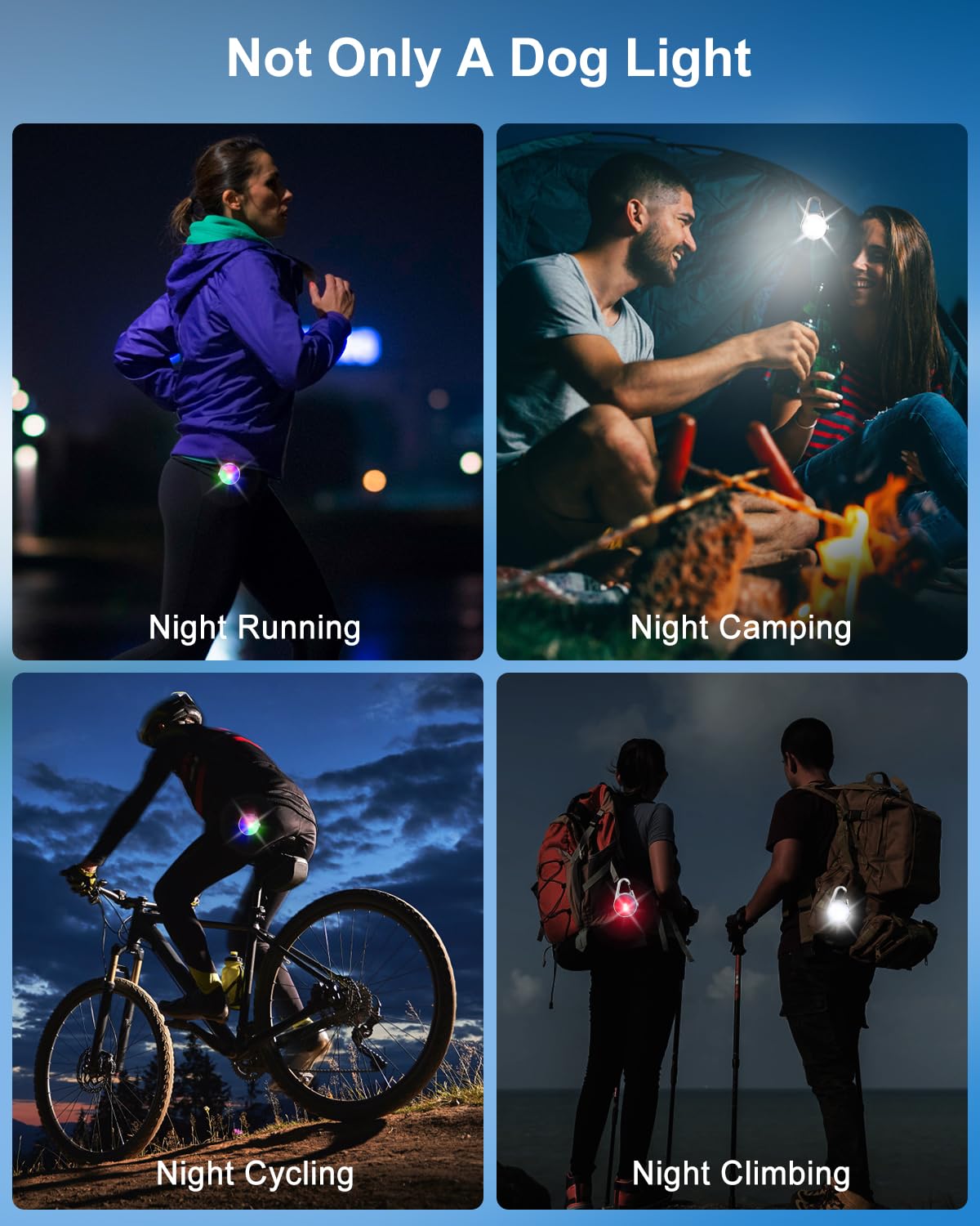 Luci per cani per passeggiate notturne, confezione da 2 pezzi, 4 modalità, luce ricaricabile per passeggiate notturne, luce di sicurezza impermeabile IP68 per corsa, ciclismo, campeggio (bianco)