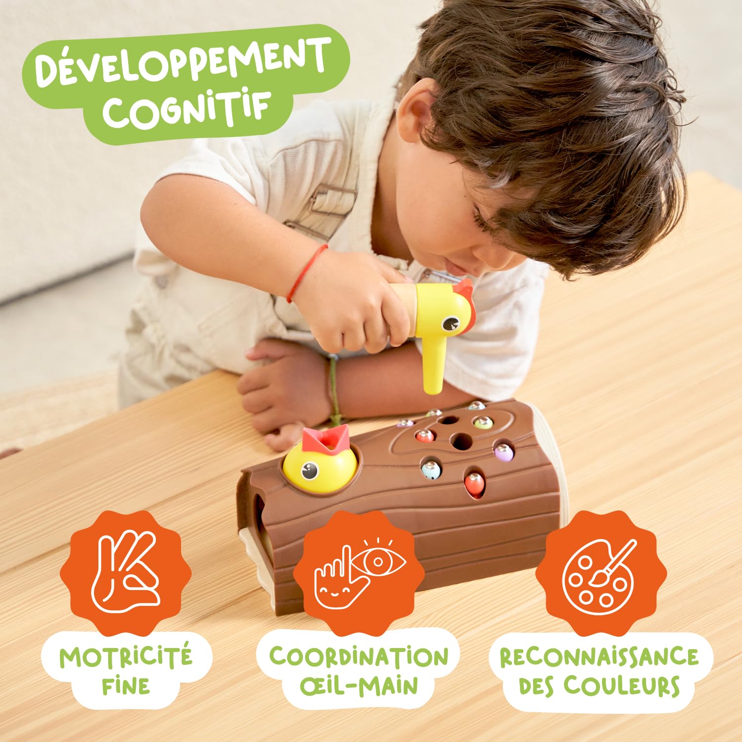 Nene Toys Petit Pic-vert, Jouet Magnétique pour Enfants 2 Ans – Jeu Éducatif en Bois pour Tout-Petits, Améliore la Motricité Fine et la Reconnaissance des Couleurs – Cadeau pour Garçons Filles 2 3 Ans