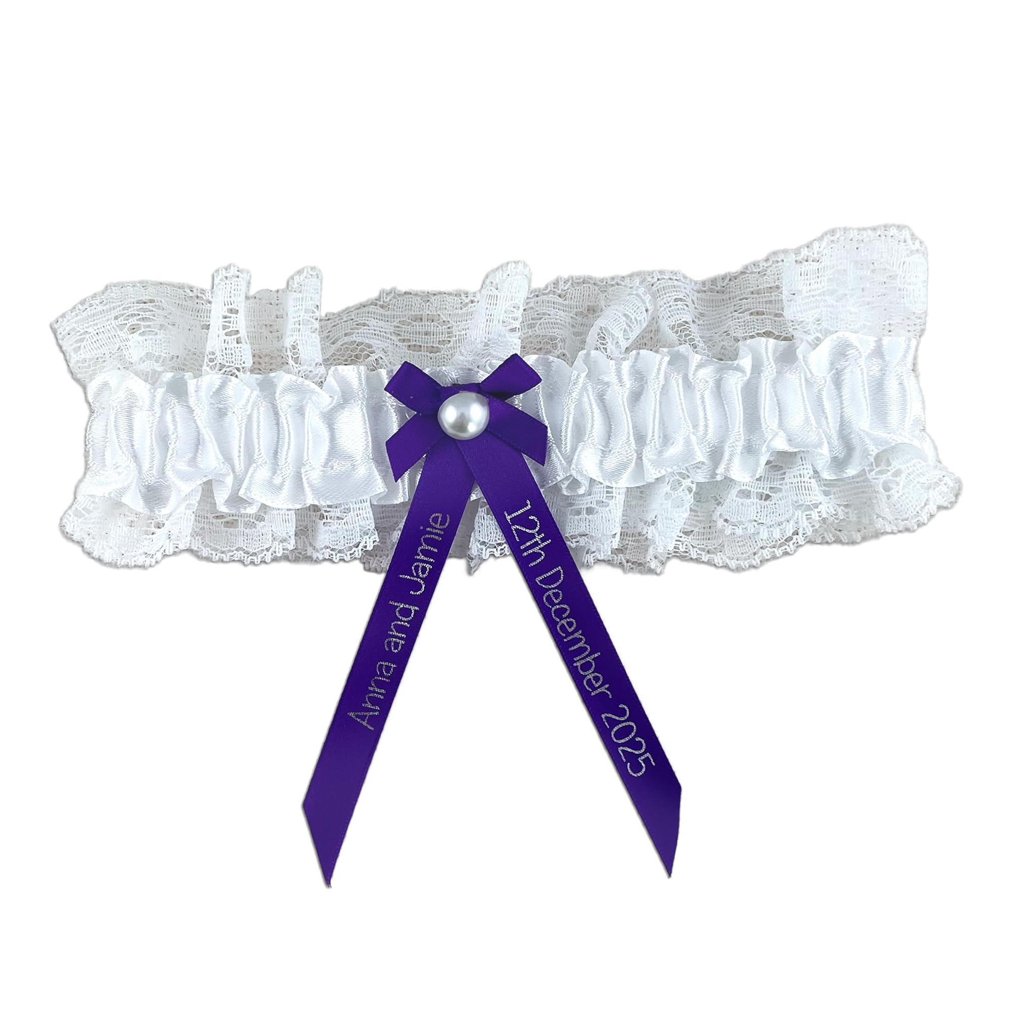 Fuzzy Cactus Purple Personalised Garter - Bride To Be Garters - Something Blue - Wedding Or Hen Party
