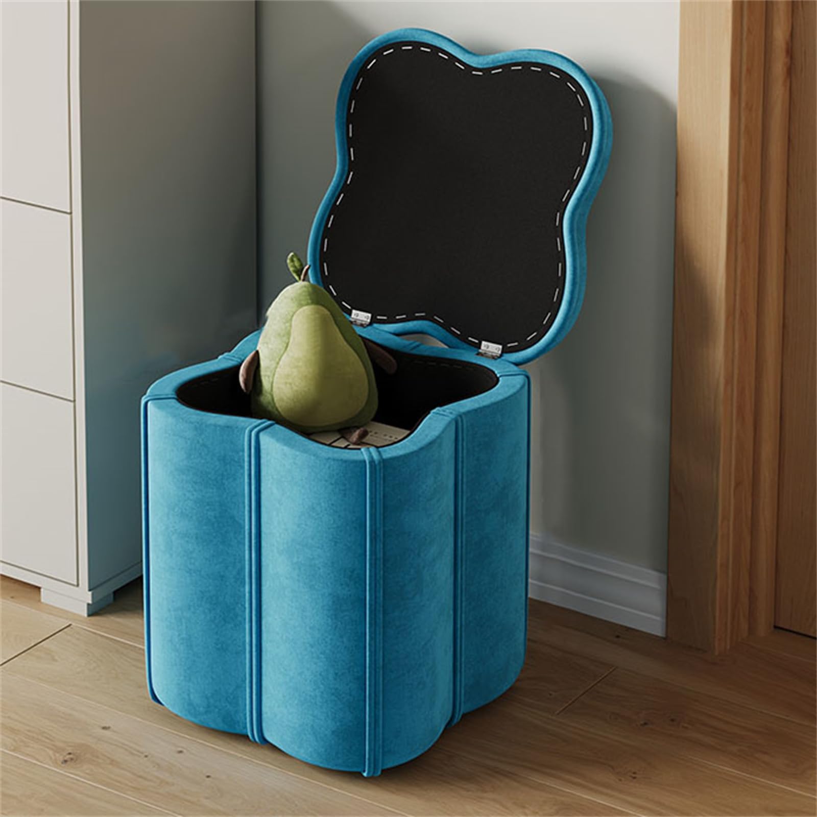 Pouf de rangement rond en tissu rembourré élégant pour salon 14 pouces