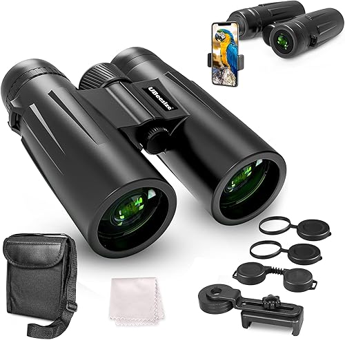 UBeesize Binoculares compactos de 12 x 42 pulgadas con soporte universal para teléfono binoculares para adultos con visión súper brillante y grande