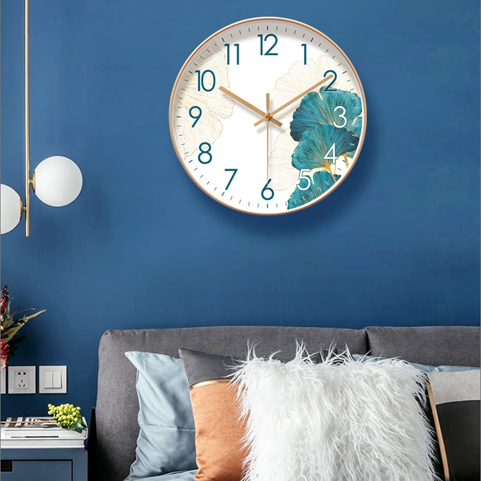 Orologio Da Parete Moderno SWH, Design Foglie, Silenzioso, MDF, Diametro 30 Cm, Per Soggiorno E Cucina