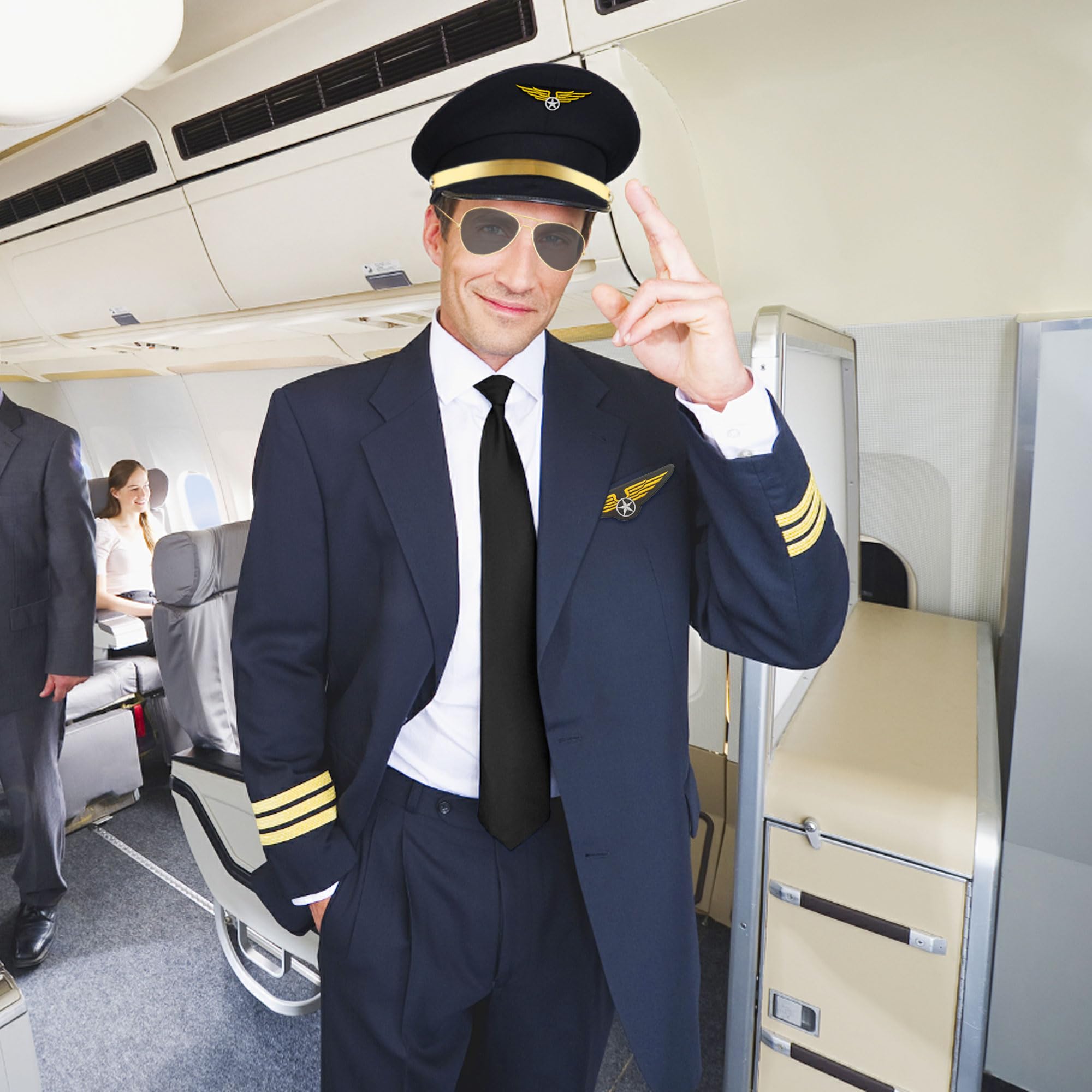 LaVenty Black Airplane Captain Costume Airline Pilot Hat Accessories for Adults Teens Captain Party Cosplay Supplies Sunglasses - Image 4