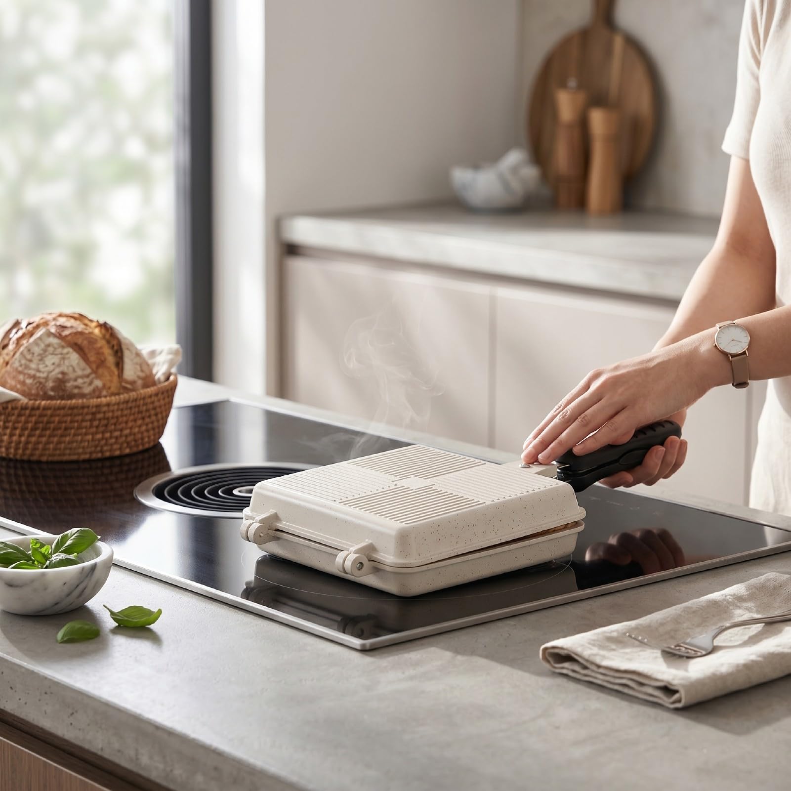 Tosuny Grill składany nieprzywierający żelazko do kuchni domowej (WHITE)