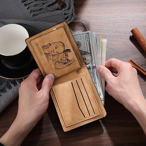 Miniatura 5 de Lovejewelry Carteras personalizadas para hombres, cartera de piel grabada con fotos para papá e hijo, Style 6, Vintage