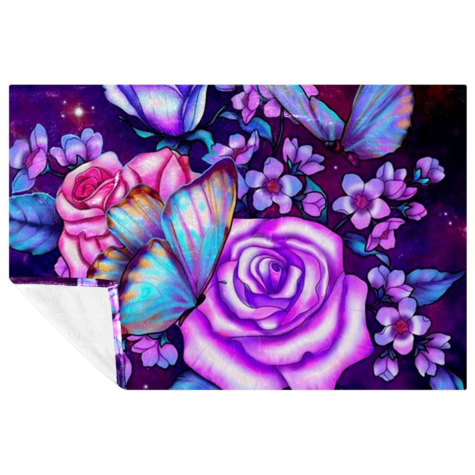 Couverture lit et canapé plaid chaud motif papillon et roses floues