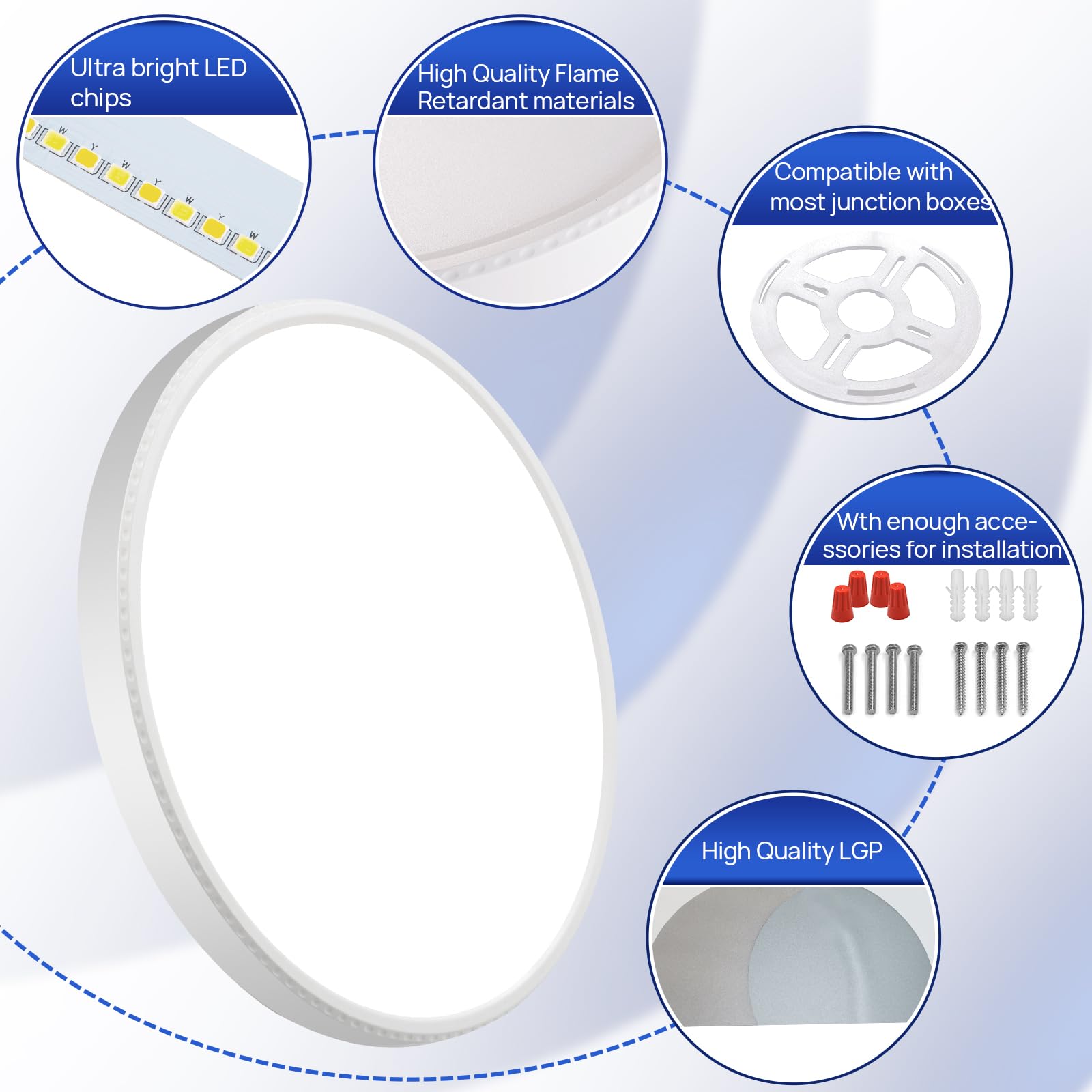 KIWIVIC 24 Inch Flush Mount Ceiling Light - Round LED Ceiling Light