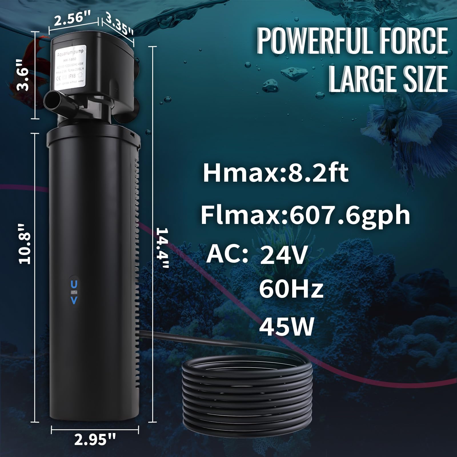 Filtro acquario 660GPH sterilizzatore UV per acquario per 100-400 galloni pompa potente 24V DC per grande filtro per immersione a freddo per laghetto Koi macchina verde uccidere con rimozione