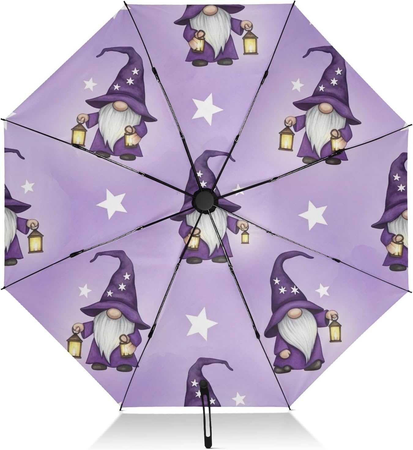 GAIREG Gnomes Purple Folding Umbrella, Automatic Open Close Windproof Compact Travel Umbrella for Sun and Rain