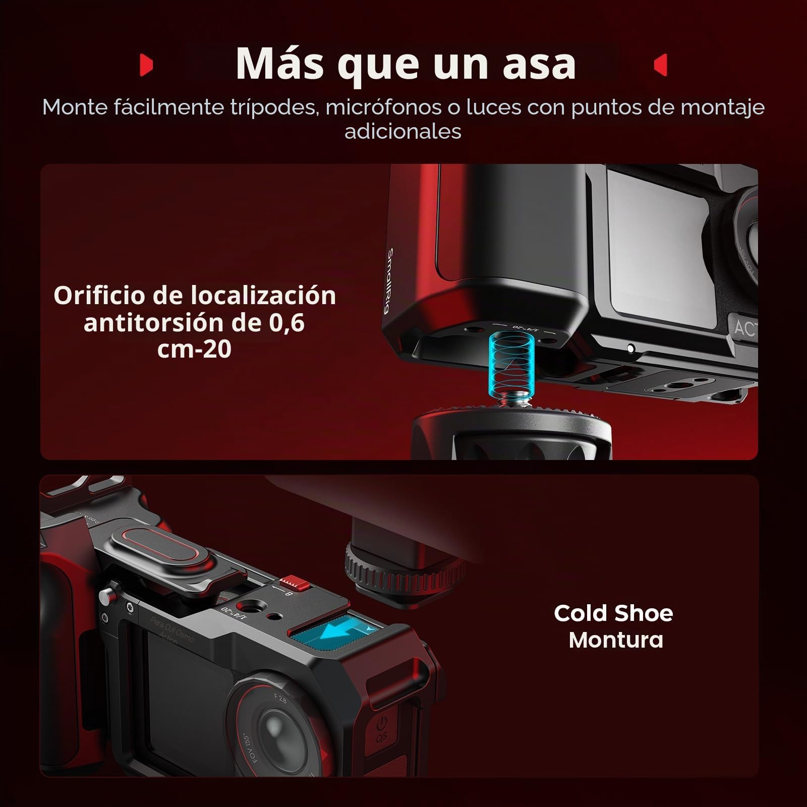 SMALLRIG Kit Jaula para DJI Action 5 Pro/4/3 con Jaula, Empuñadura de Liberación Rápida con Botón de Disparo, Zapata Fría y Roscas 1/4" para Trípodes - 5602
