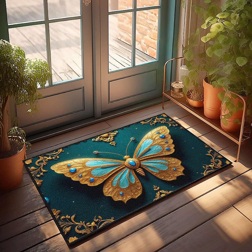Paillasson extérieur grand papillon doré anti-saleté pour entrée bureau