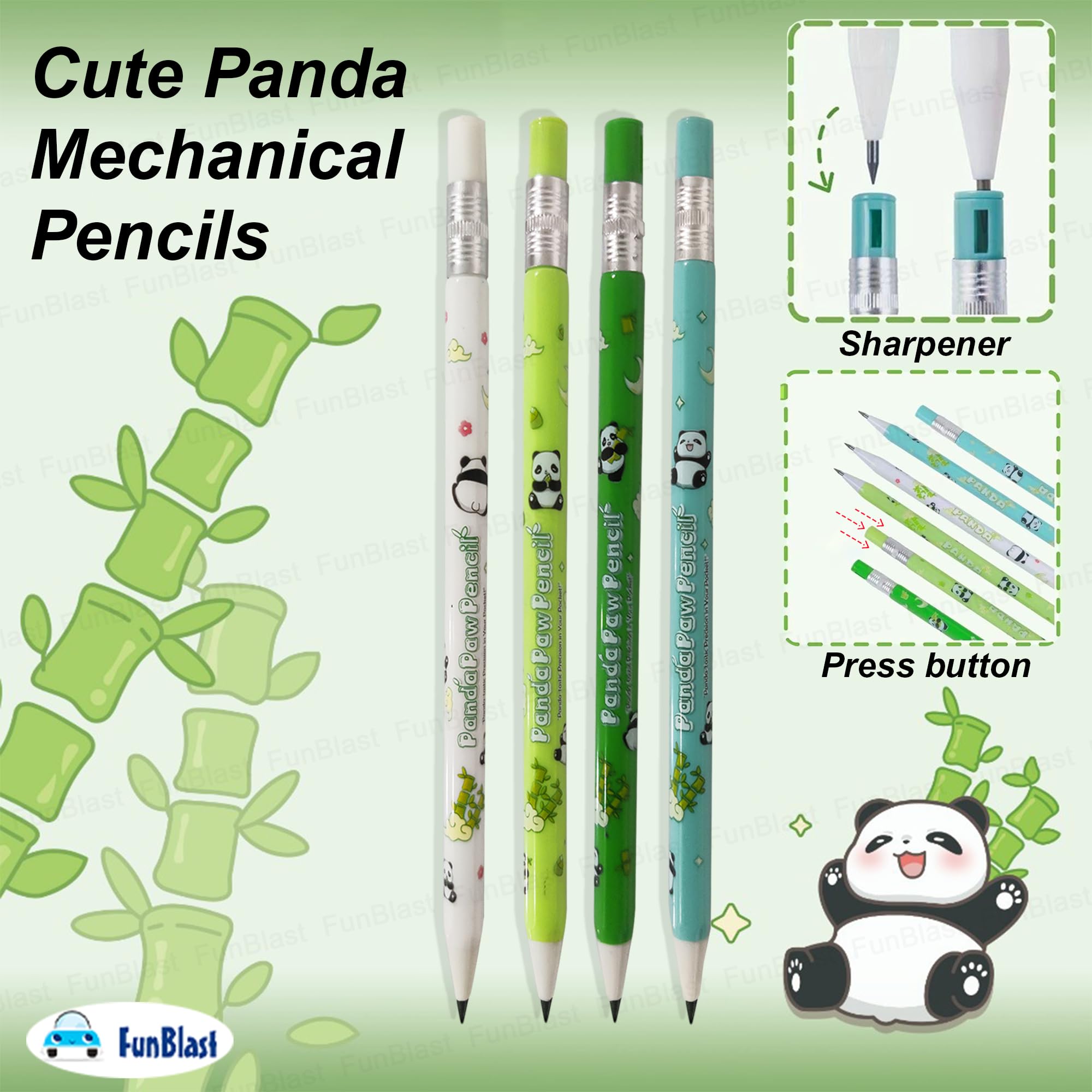 FunBlast Mechanical Pencil with Sharpener for Kids – Pack of 12; Pre-Sharpened Kawaii Pencils for Kid, Cute Panda Pen-Pencil, Return Gift for Children, Pencil for Drawing and Shading 2