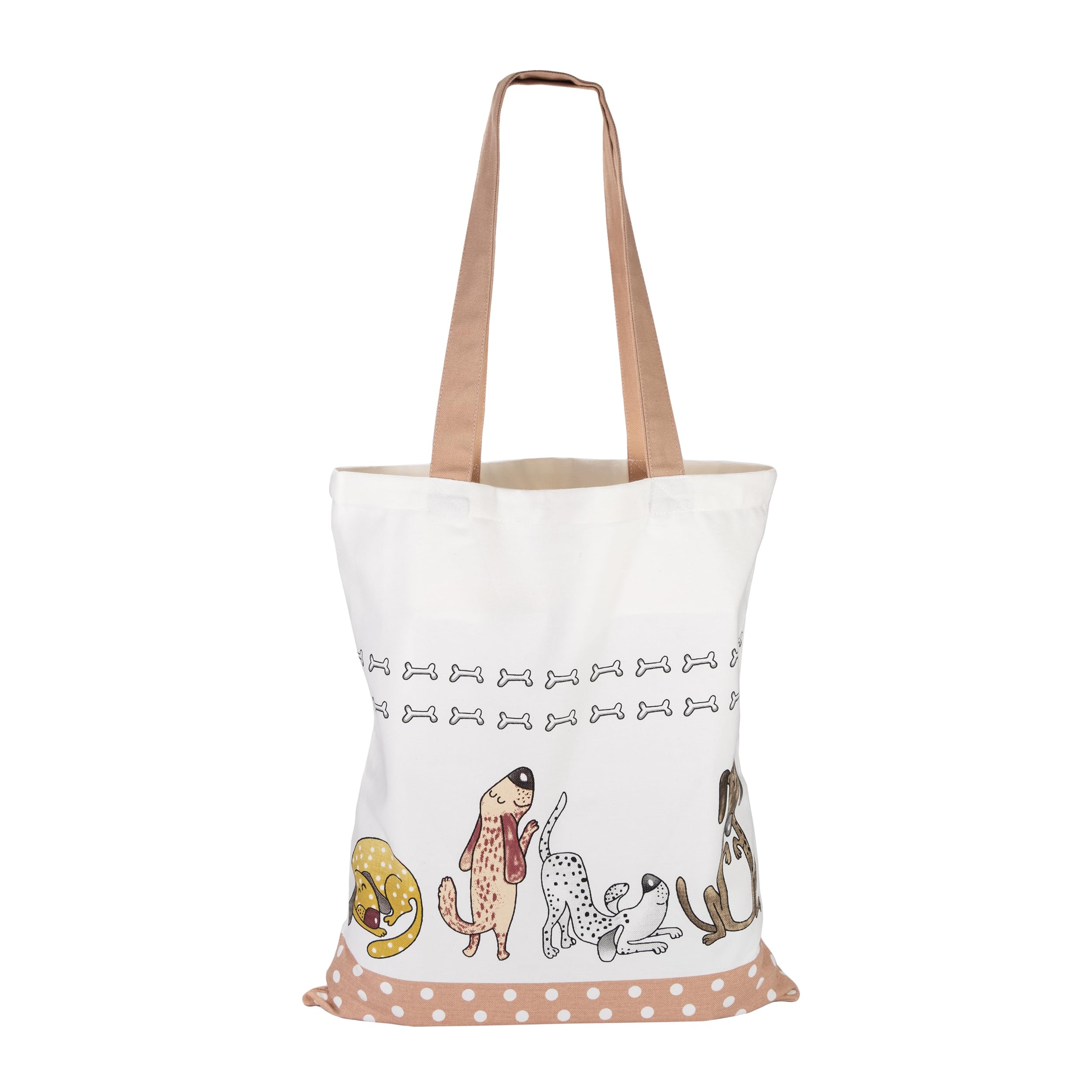 SPOTTED DOG GIFT COMPANY Shopping Bag Foldable Reusable Tote Bag for Women with Long Straps 100% Cotton Canvas Cute Funny Dogs Themed Fabric Bag, Gift for Dog Lovers Owners