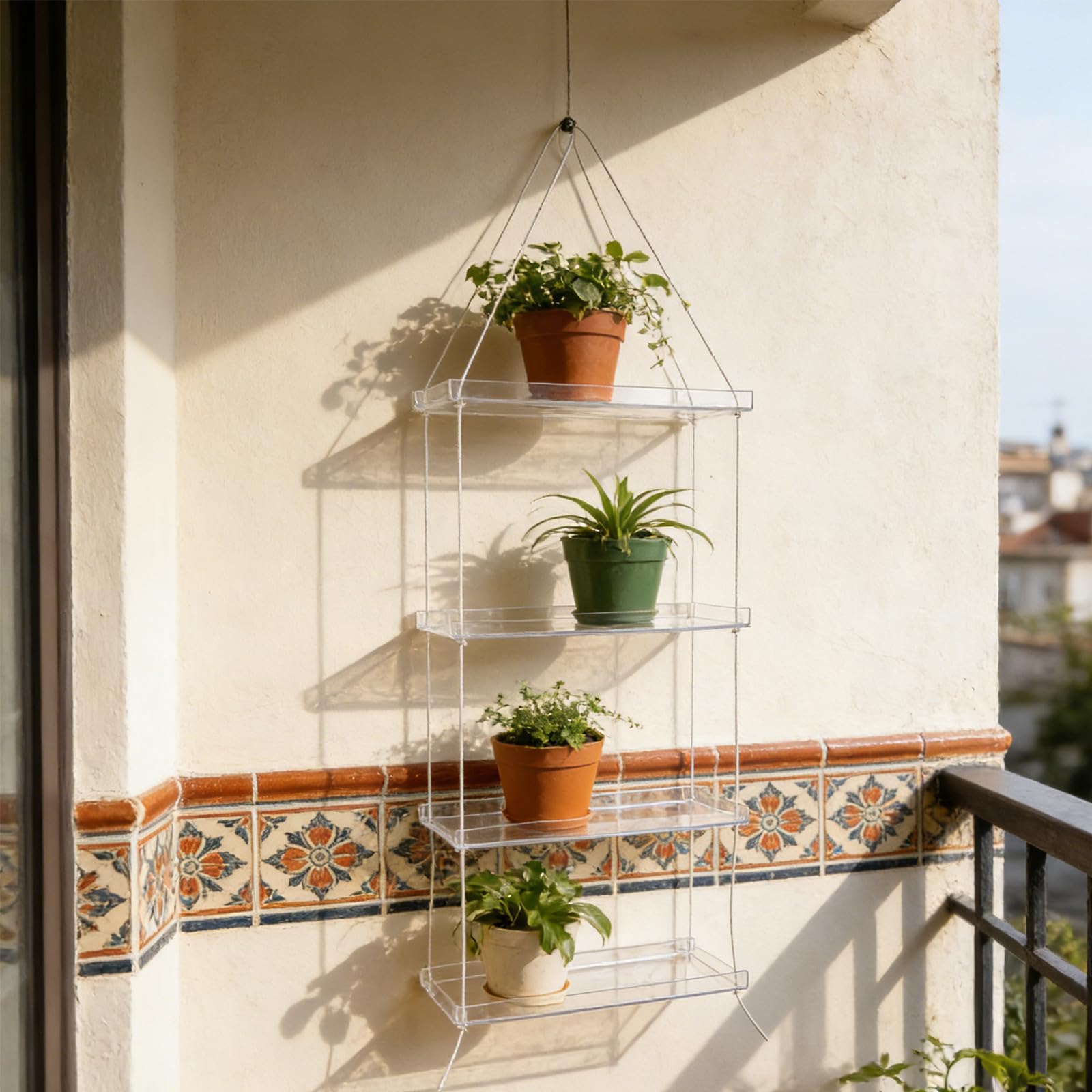 BESPORTBLE Support Suspendu pour Plantes et Pots de Fleurs en Acrylique, 4 Niveaux, Design Gain de Place, pour Usage Intérieur la Maison, Style Moderne
