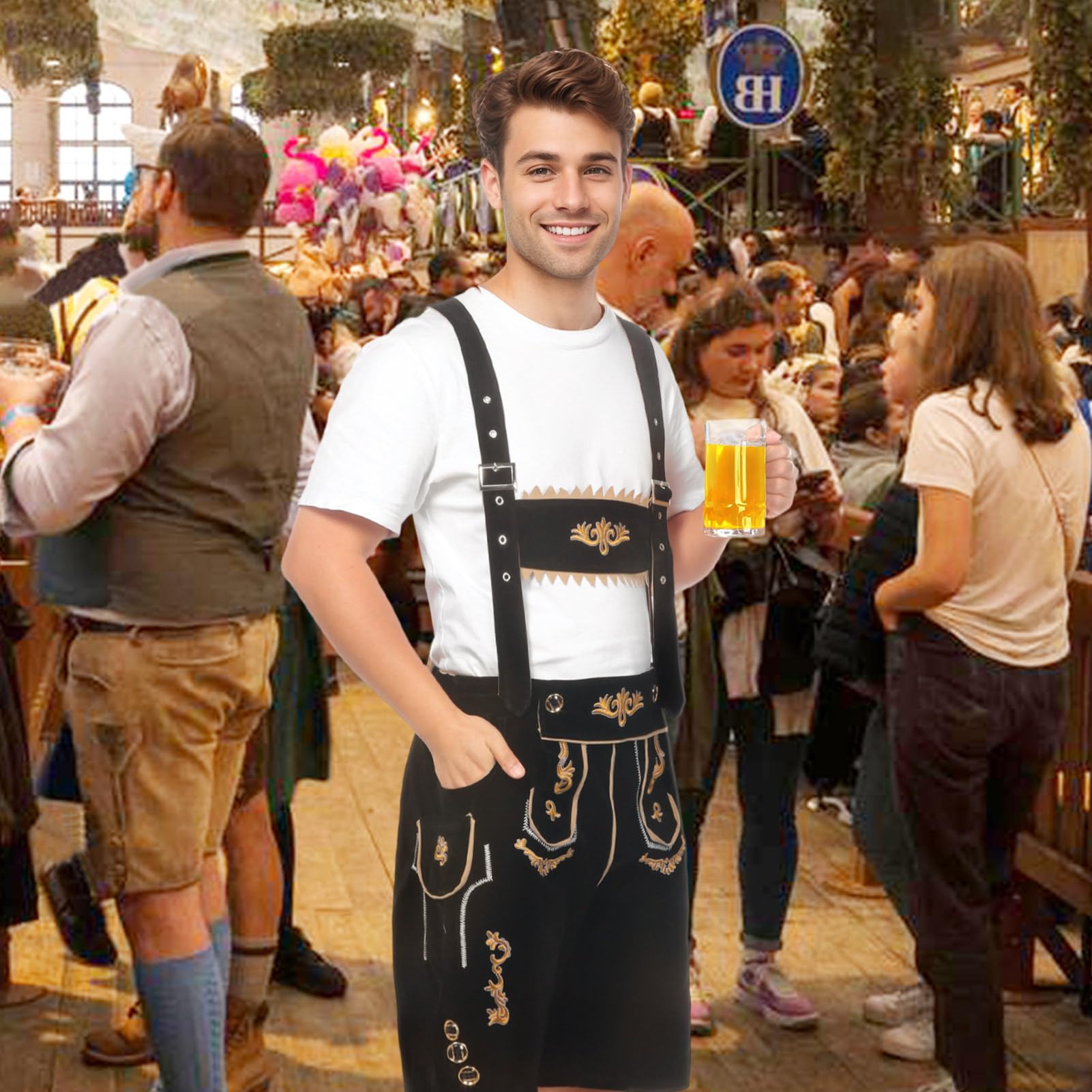 Lederhose Herren Tracht Oktoberfest Trachtenhose Trachtenlederhosen Kurz Bayrische Lederhosen Männer für Oktoberfes Mann