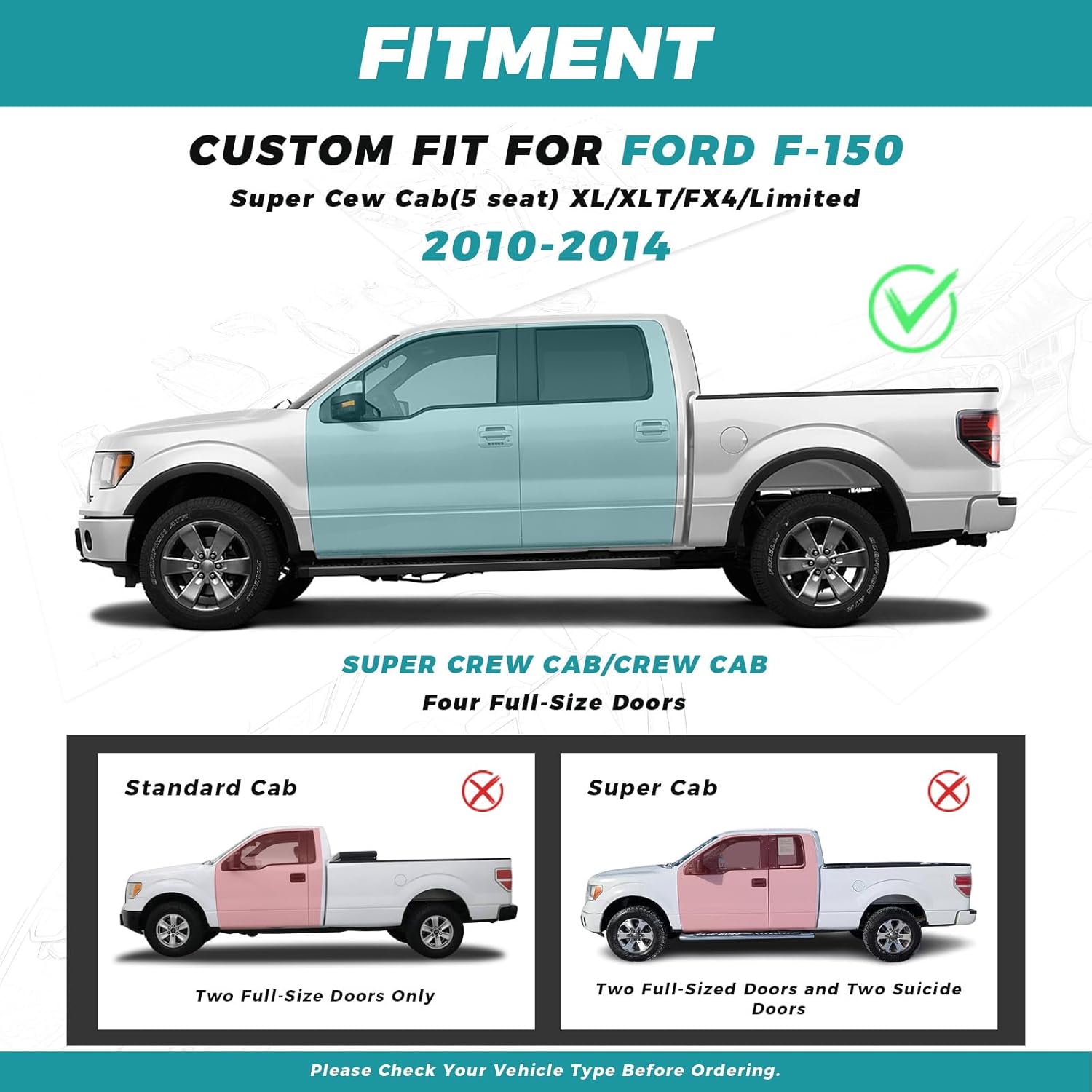 Custom Seat Cover for Ford F150 2010 2011 2012 2013 2014 - Fit Full Set Leather Truck Seat Cover for 2010-2014 F150 XL/XLT Accessories