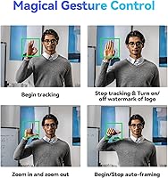 Vista 4 de Cámara web PTZ 2K, cámara de transmisión con seguimiento de IA y encuadre automático, control de gestos, certificado de zoom, micrófonos