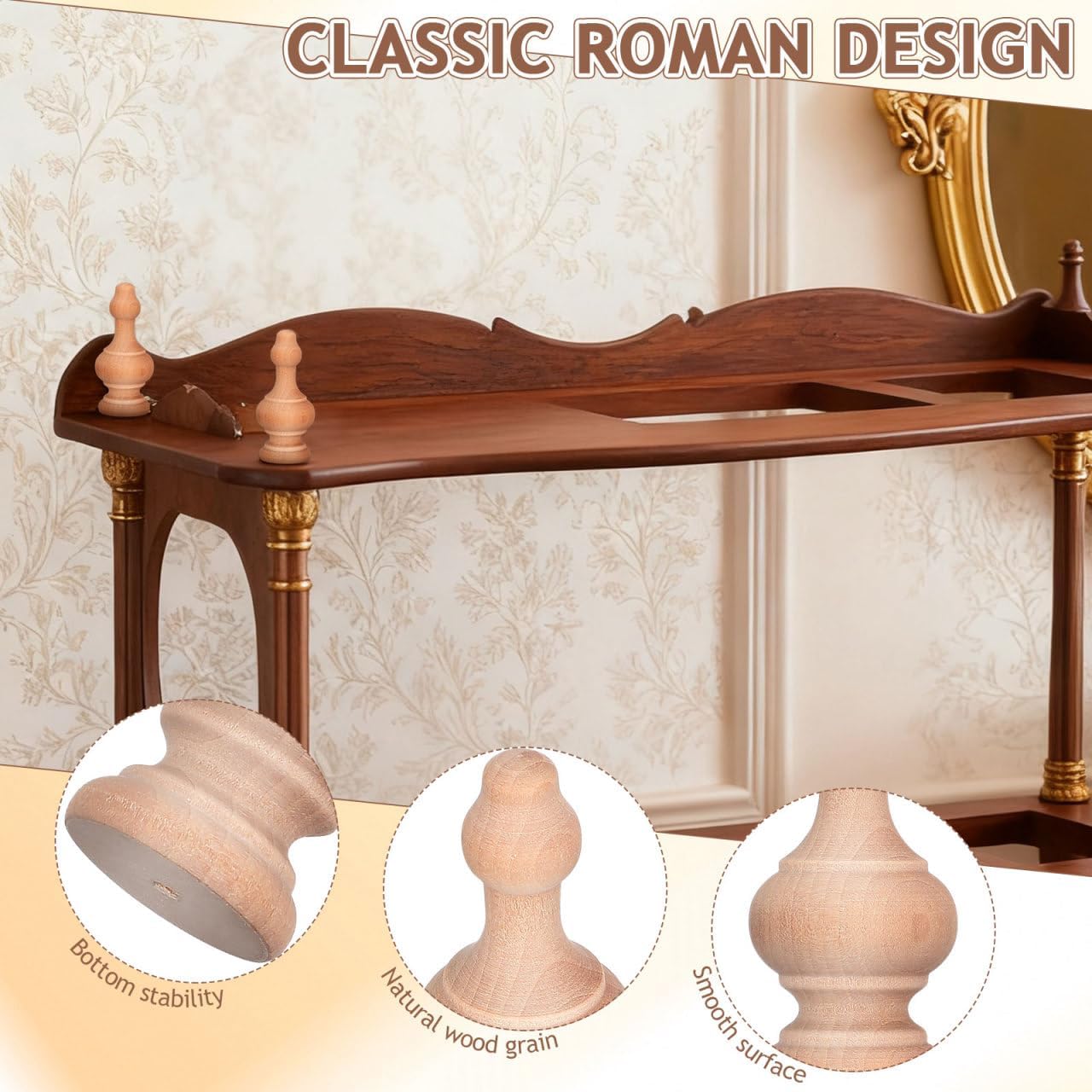 Mikikit 10Pcs Unfinished Wood Baluster Spindles for Crafts - Roman Column Decorative Finials for Staircase Railings Furniture DIY Woodworking 2.55X1.06X1.06In