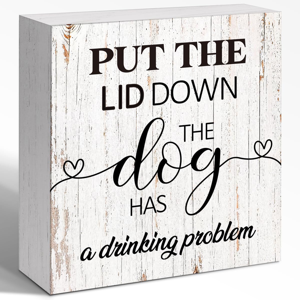 Funny Bathroom Wood Box Sign Wall Decor, Put The Lid Down The Dog Has A Drinking Problem Wood Block Sign Wall Decorate, Humorous Decoration For Bathroom Toilet Desk Tabletop Shelf