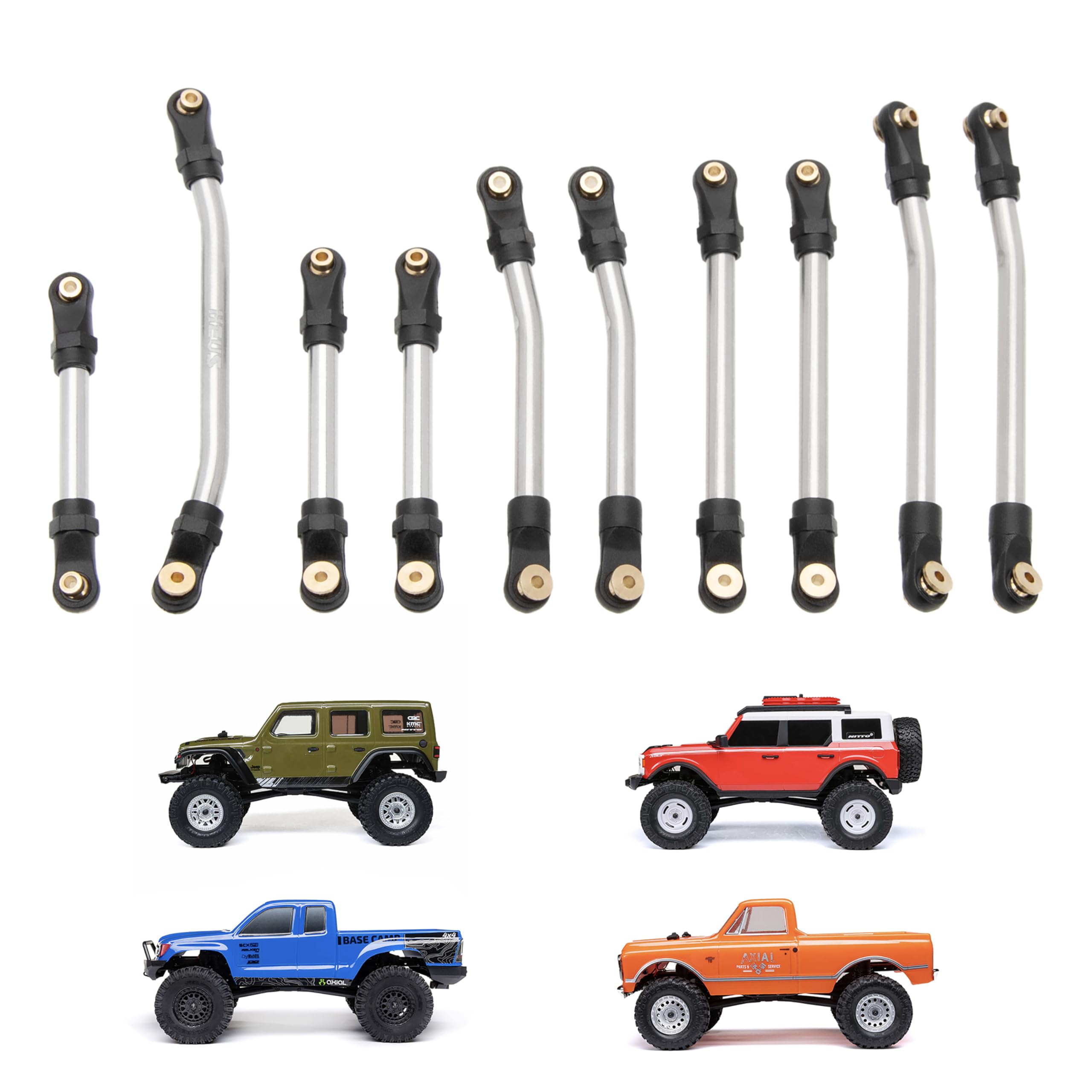 MEUS Racing 10pcs Metal High Clearance Chassis Links & Steering Links Set for SCX24 C10 Bronco Wrangler 1/24 RC Crawler Car (Aluminum Alloy)