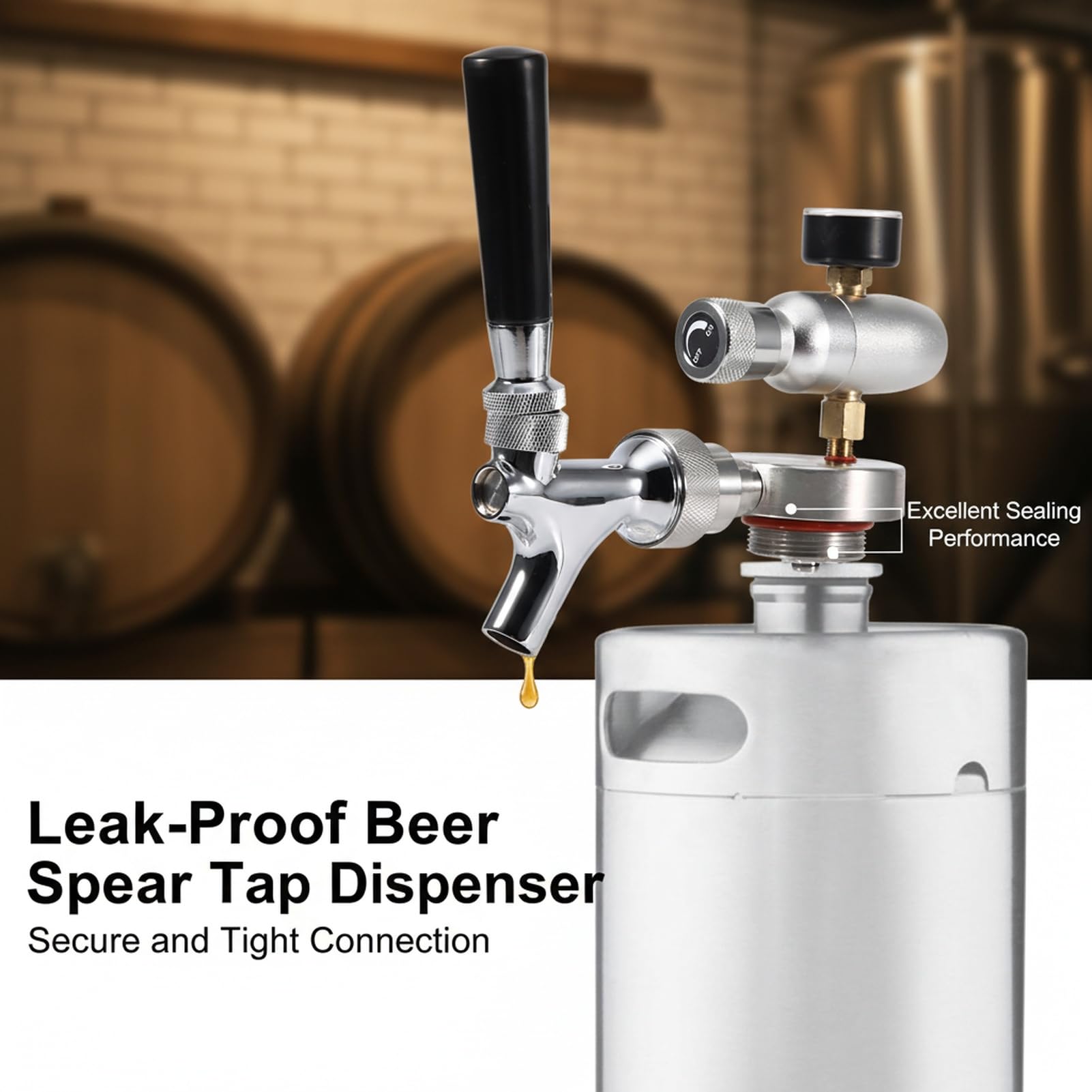 Kit de dispensador de cerveza Mini Keg, grifo de cerveza de acero inoxidable con inyector de CO2, dispensador de toque para 2L / 3.6L / 4L Mini Keg Beer Growler