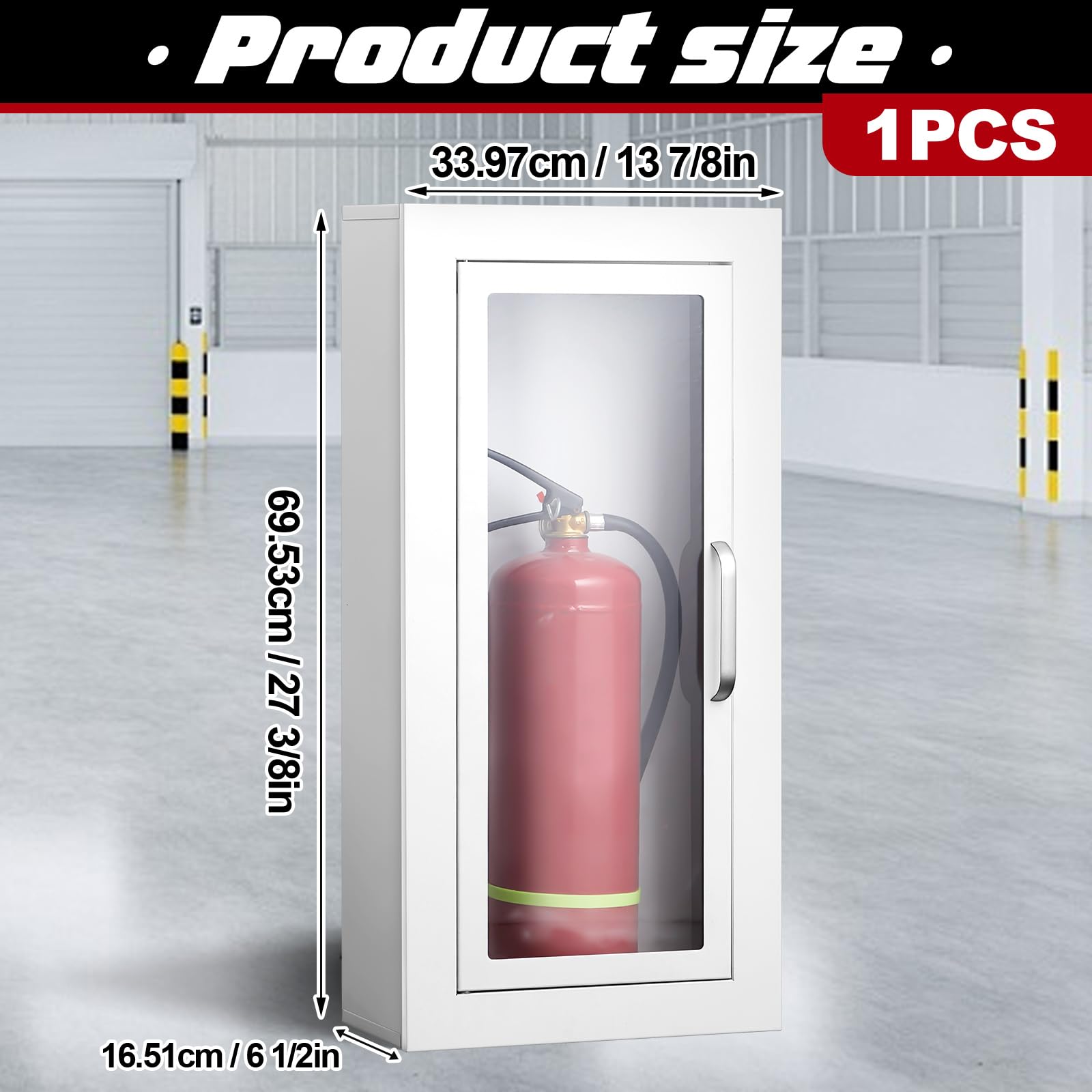 Zonon 1 extintor de incendios para pared y superficie de 27 3/8 pulgadas de alto x 13 7/8 pulgadas de ancho x 6 1/2 pulgadas de profundidad, soporte de caja de extintor de incendios de acero blanco