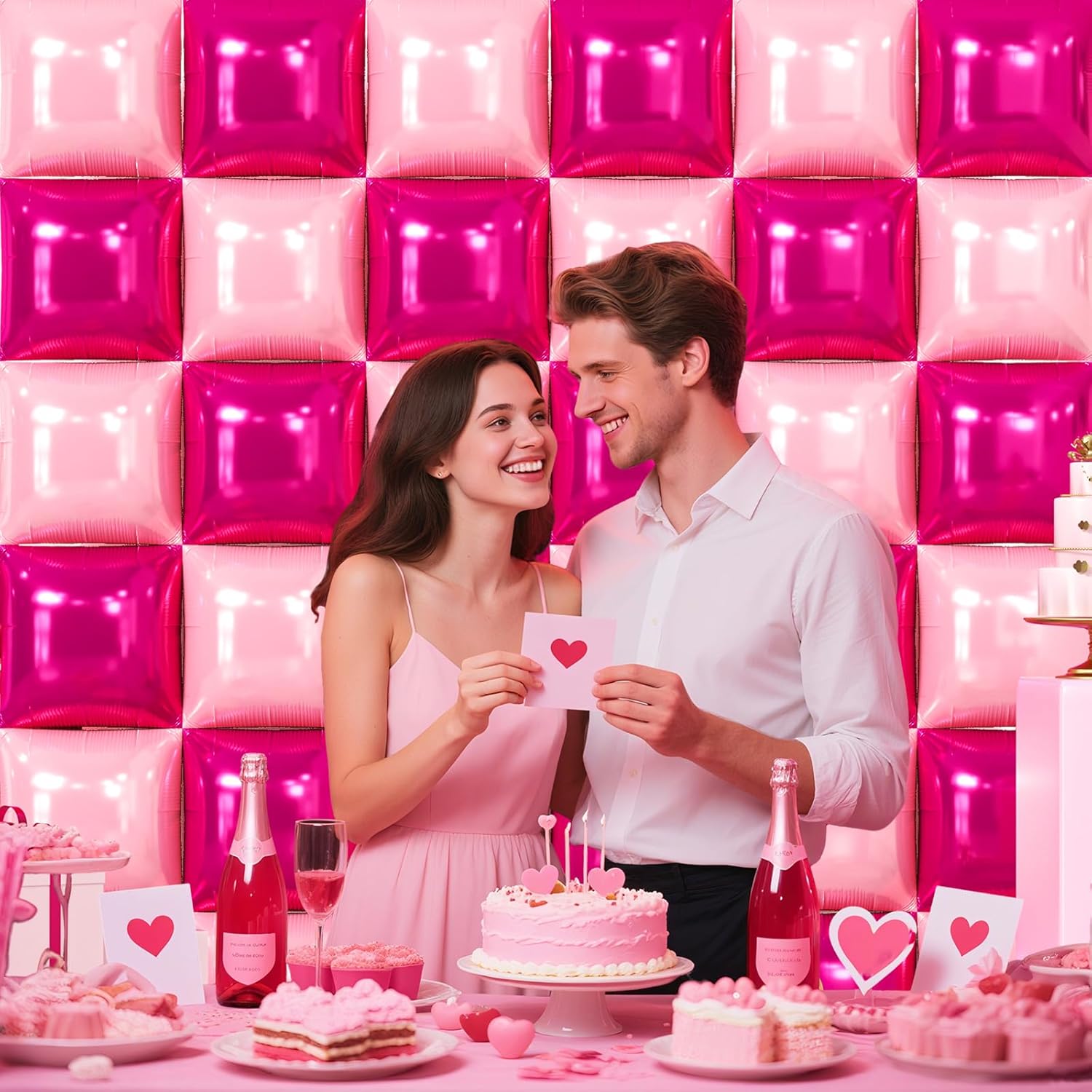 36 PCS Hot Magenta Pink Square Balloons Wall Backdrop Double Sided Foil Balloons Arch and Bachelorette Party Decorations Bride to Be Sign Banner for Engagement Bridal Shower Party Decorations