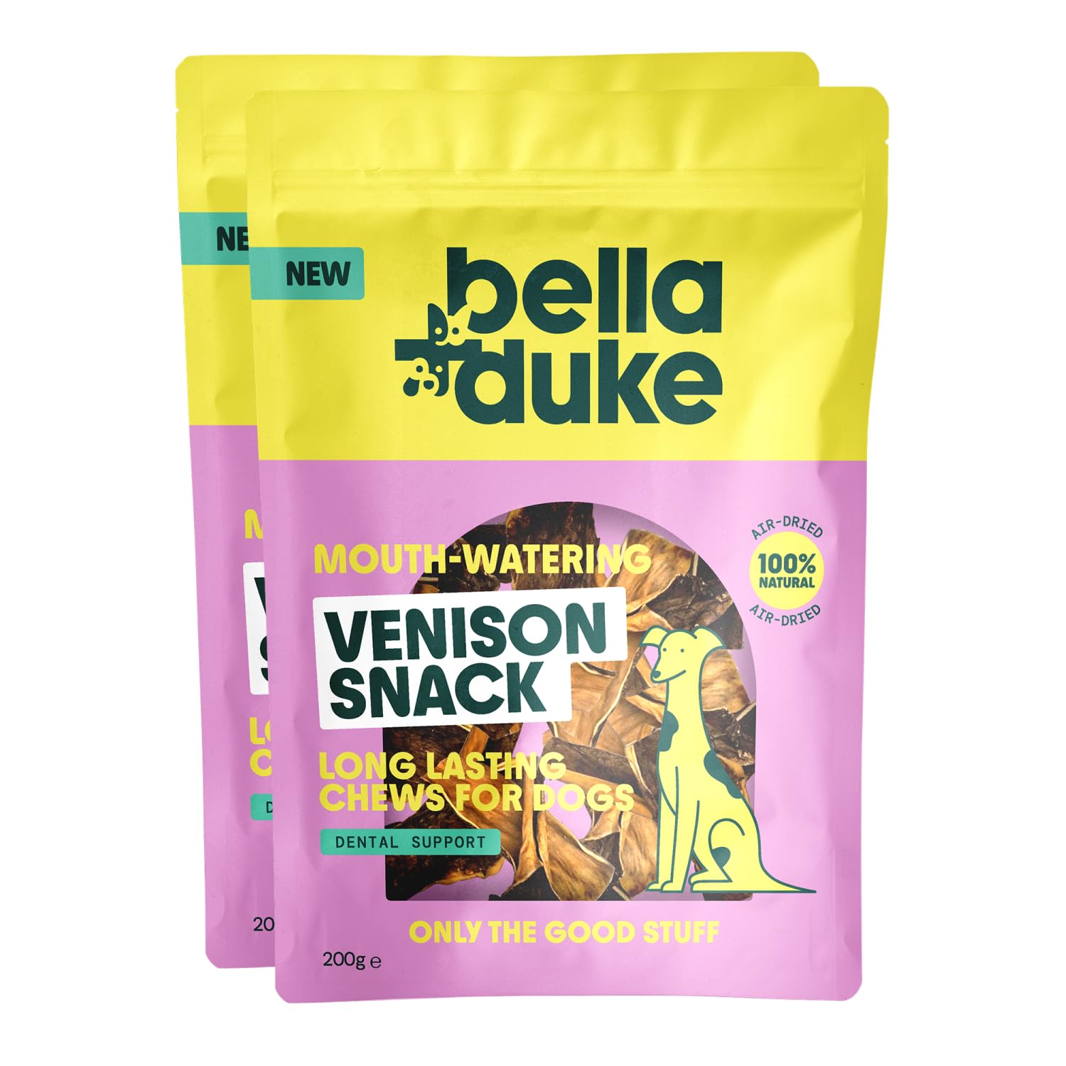 Bella+Duke Venison Snack for Dogs 2 Pack - Natural Alternative to Dental Sticks & Raw Hide - Long Lasting Chew for Cleaner Teeth & Prevents Plaque - Grain-free, High Protein and Hypoallergenic