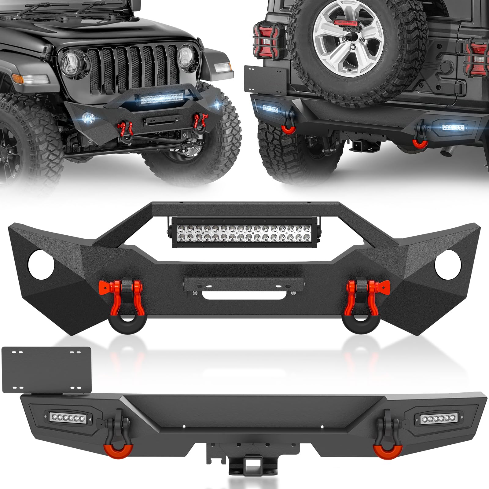 YZONA Stubby Front Rear Bumpers Compatible with Jeep JL JLU 2018-2026
