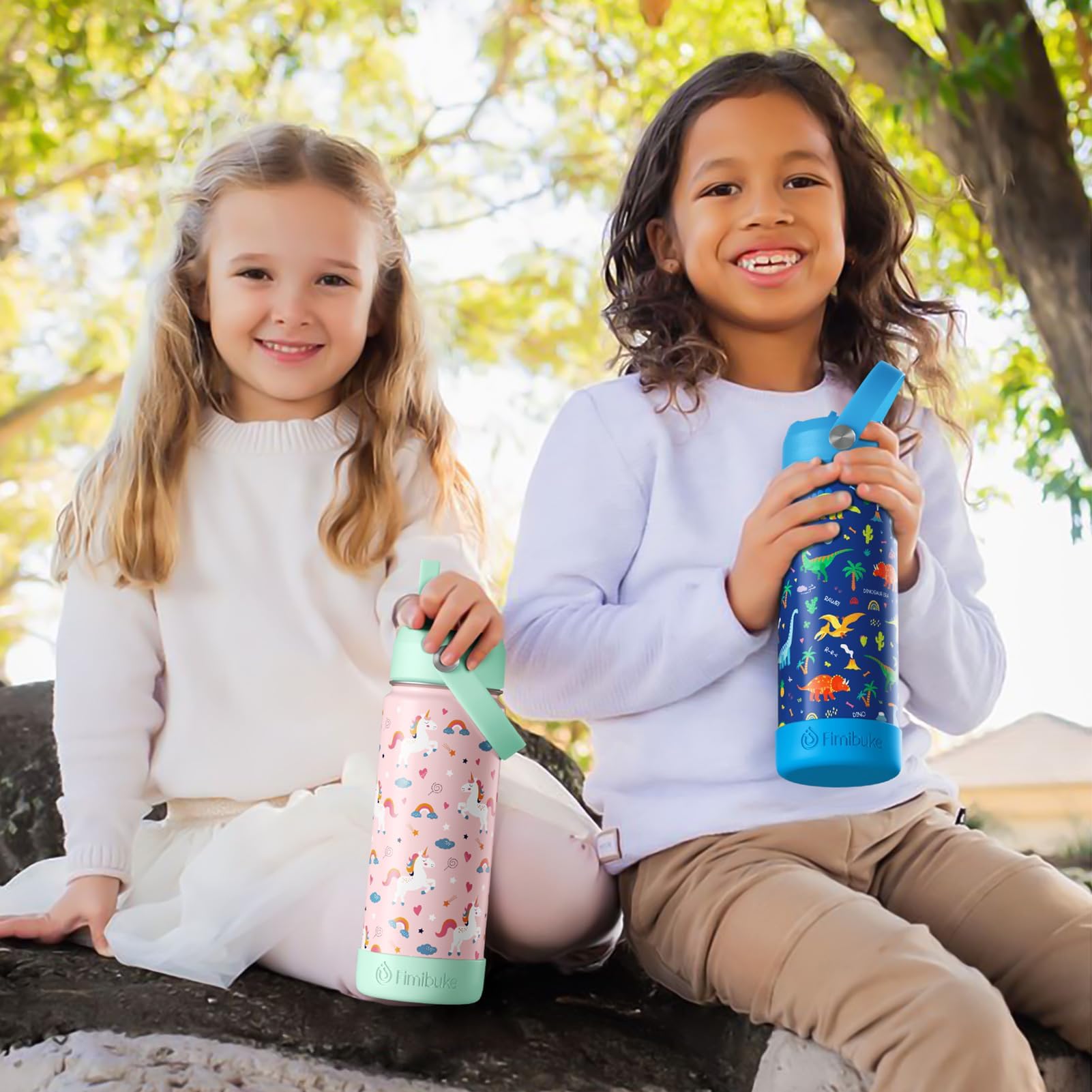 Fimibuke Isolierte Kinder-Wasserflasche, 530 ml, BPA-frei, Kinderbecher mit Strohhalm, doppelwandiger Vakuumbecher, 18/8 Edelstahl, auslaufsicher, Kleinkind-Wasserflasche für Schule, Jungen, Mädchen,