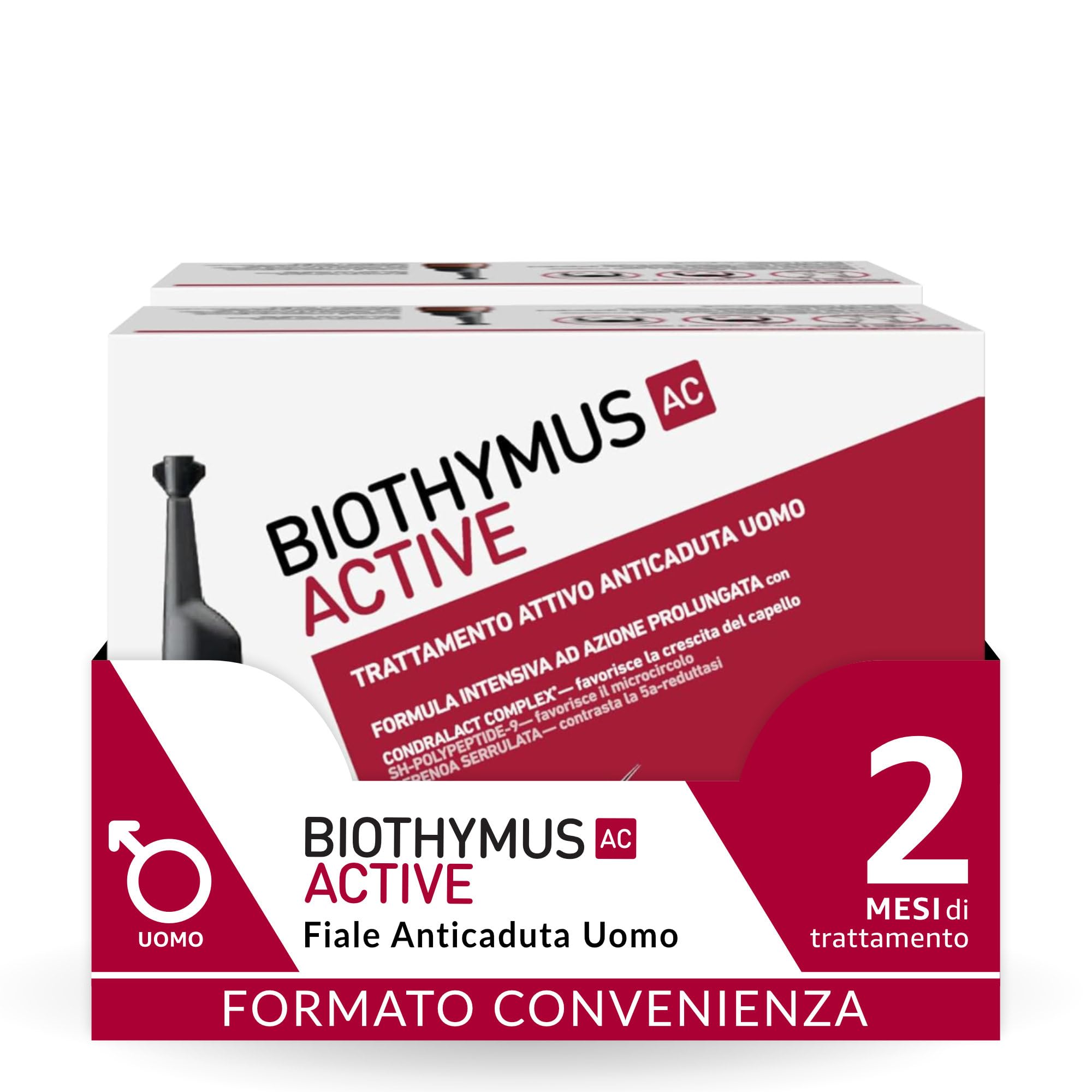Biothymus Active Uomo, 20 Fiale Anticaduta Capelli Uomo, Trattamento Attivo con Formula Intensiva ad Azione Prolungata, 2 Mesi di Trattamento