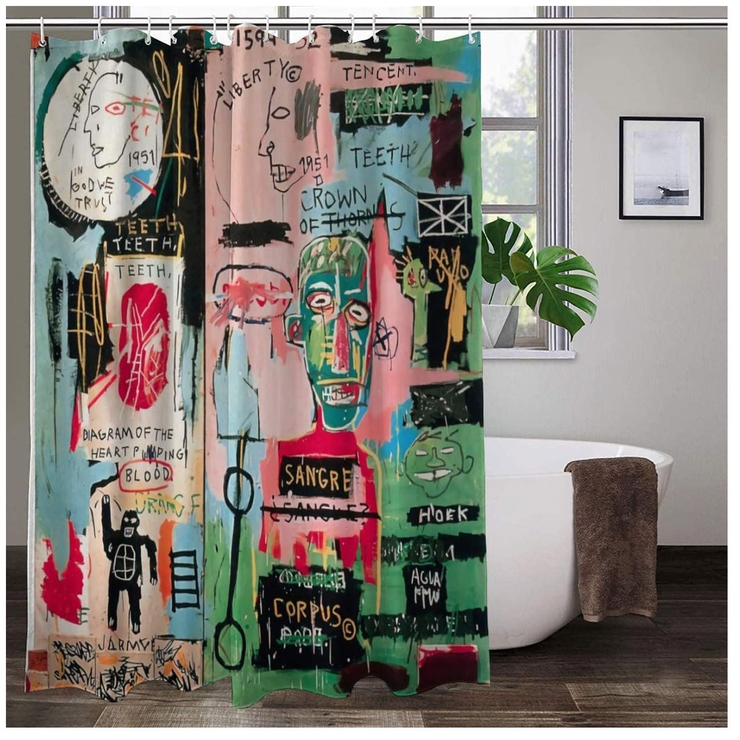 Fitepro Graffiti Shower Curtain, Abstract Art and Maximalist Design, Colorful and Cool Bathroom Decor Novelty Shower Curtain, Water Repellent and