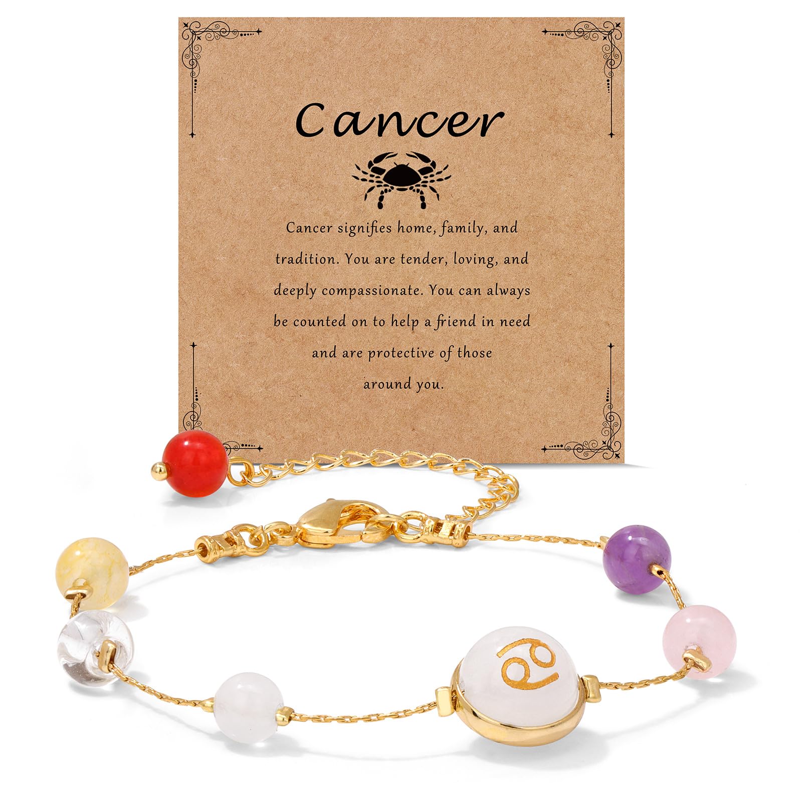 Raicegs Zodiac Bracelets for Women 18K Gold Plated Natural Stone Zodiac Sign Bracelets Gemstone Beads Healing Crystal Bracelets Constellation Horoscope Jewelry Gifts