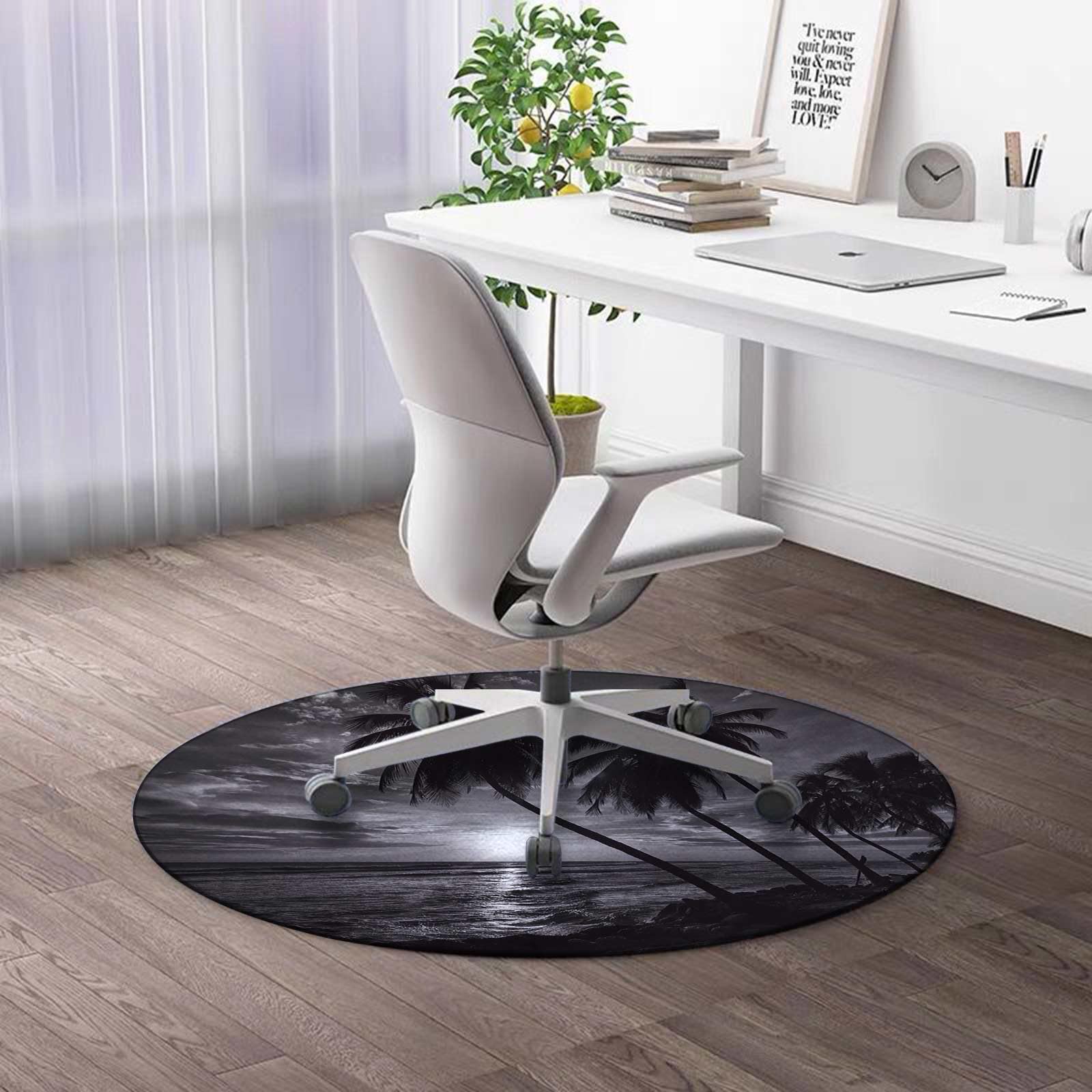 Round Rug 2 FT Tropical Desk Chair Mat Black Heavy Duty Floor Protector Anti-Slip Desk Mat Floor Mat for Office Chair