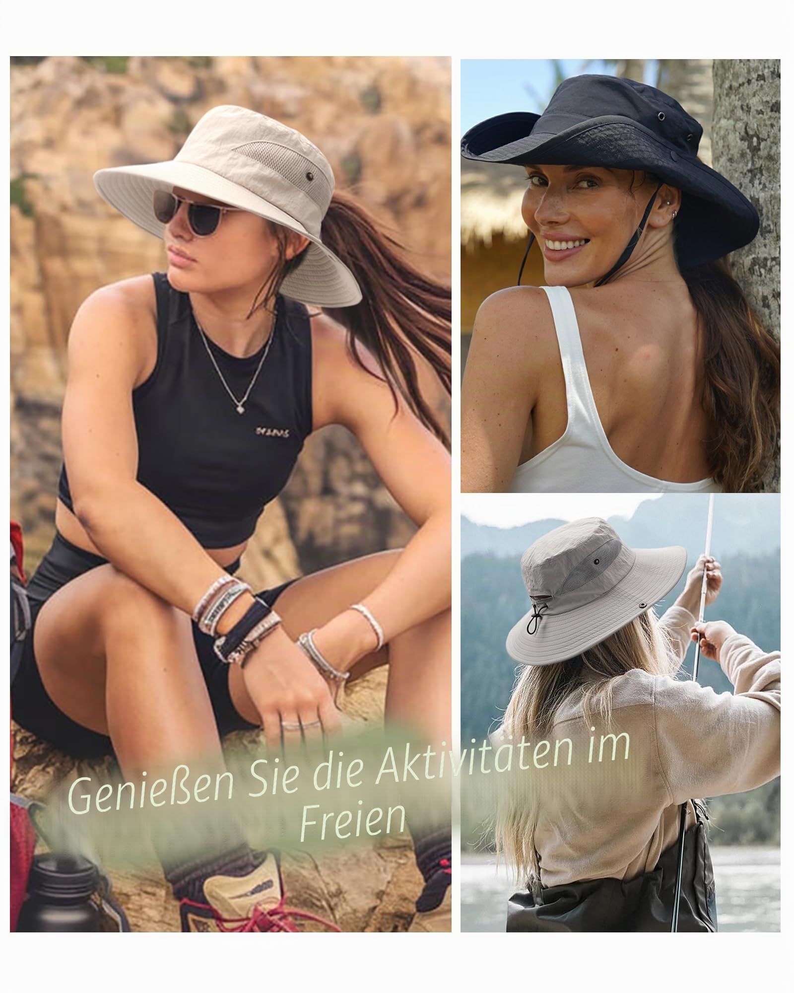 FURTALK Damen Sonnenhut mit Zopföffnung breiter Rand UPF 80 Faltbarer Outdoor Wander und Strandhut