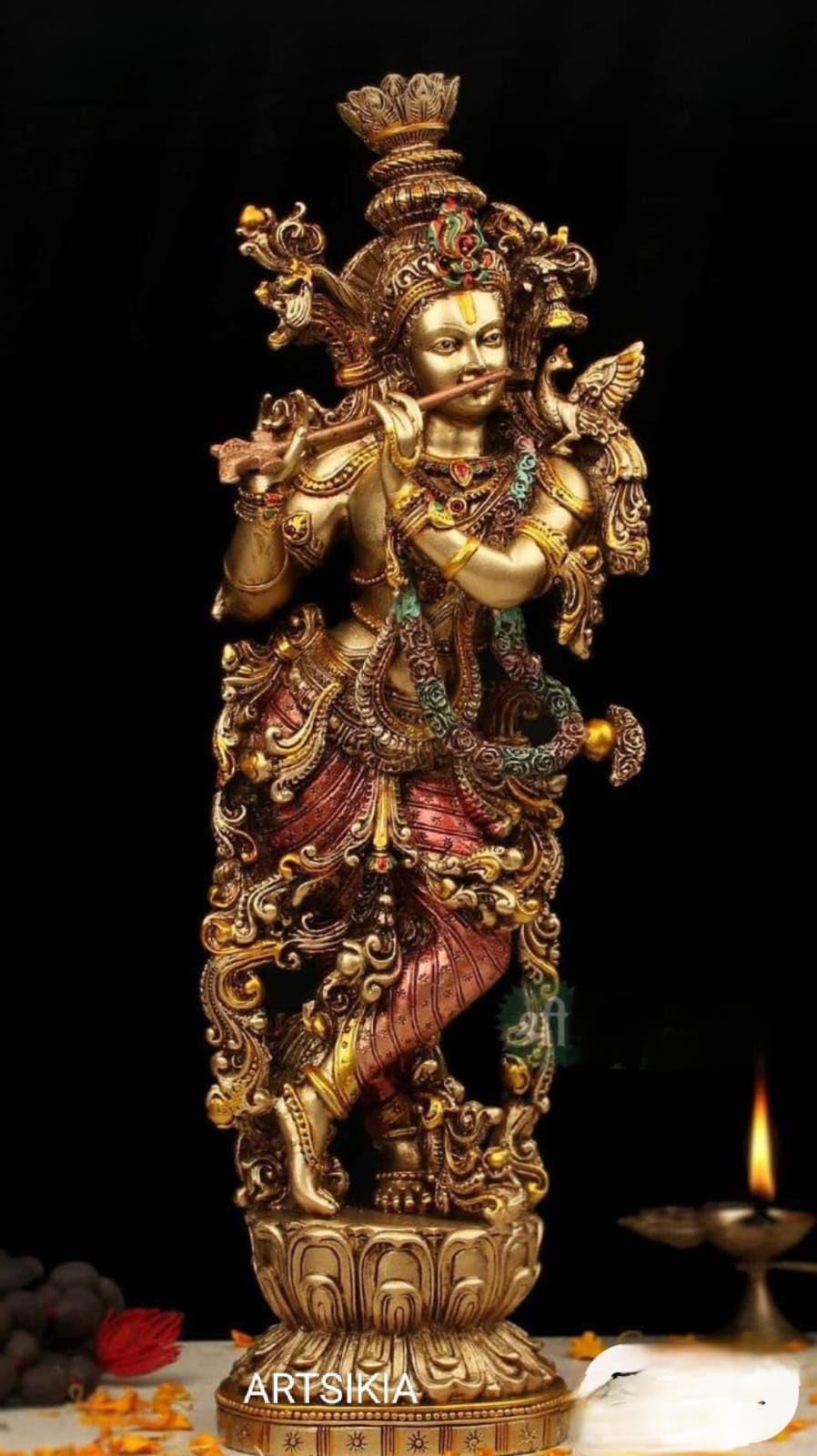 Brass Krishna Statue Big Large Size Krishna Brass Idol Krishna Bhagwan Decorative Handcrafted Statue Religious Figurines Home Temple Puja Hindu Religious Home (3.7kg)