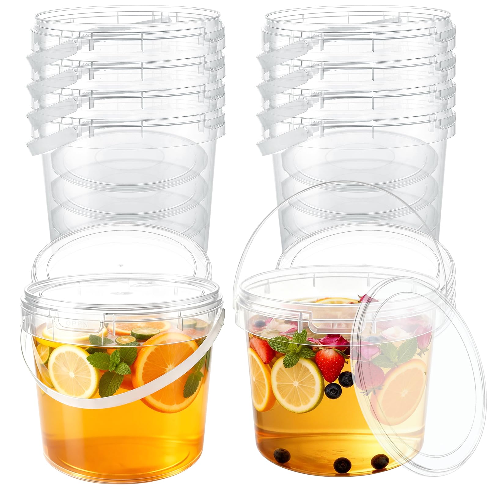 10 cubos con tapa de 5 l, cubos de plástico transparentes con tapa, cubos pequeños aptos para alimentos, recipientes de plástico reutilizables, caja de plástico