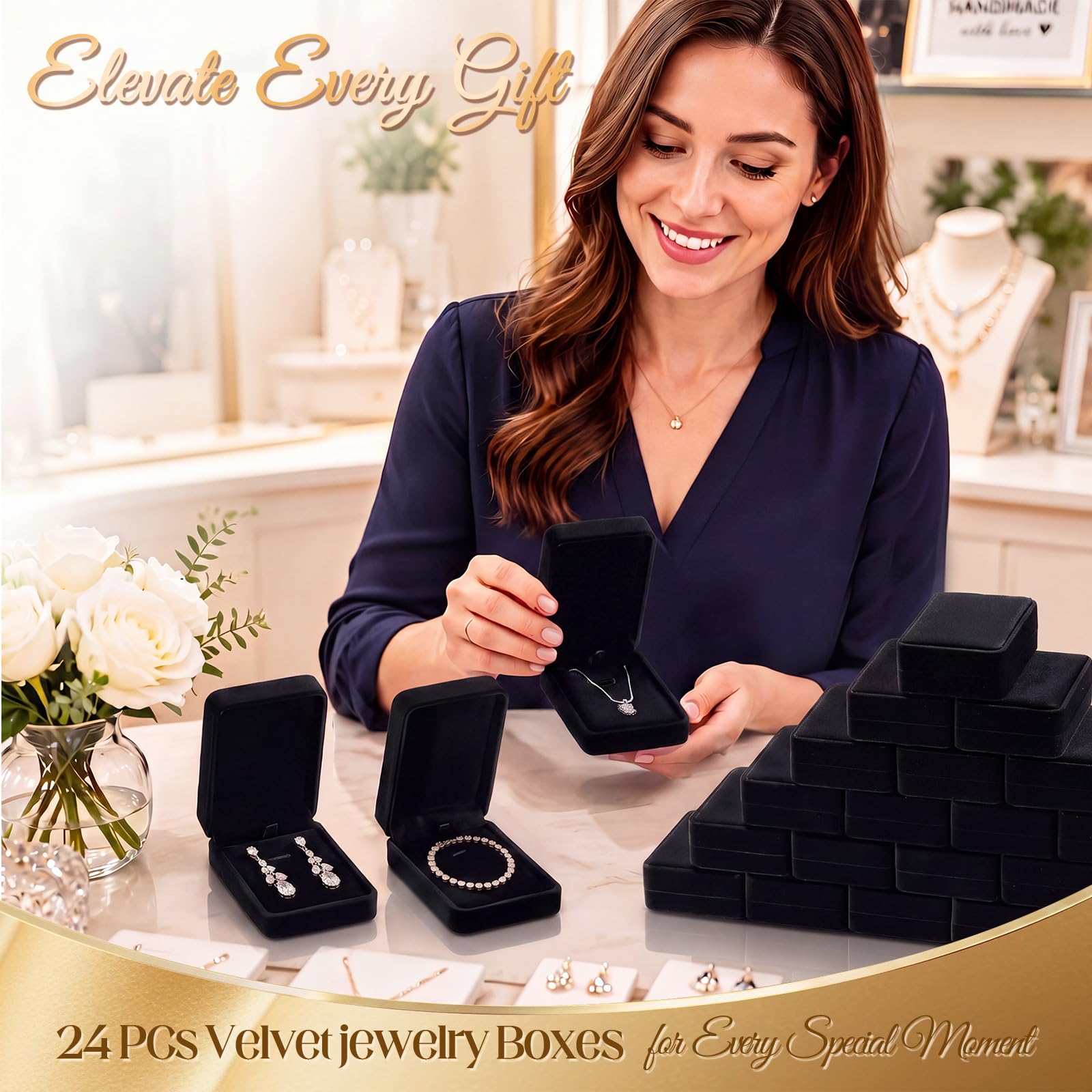 24 Stück Samt Schmuck-Geschenkboxen Halskette Ohrringe Business (Königsblau)