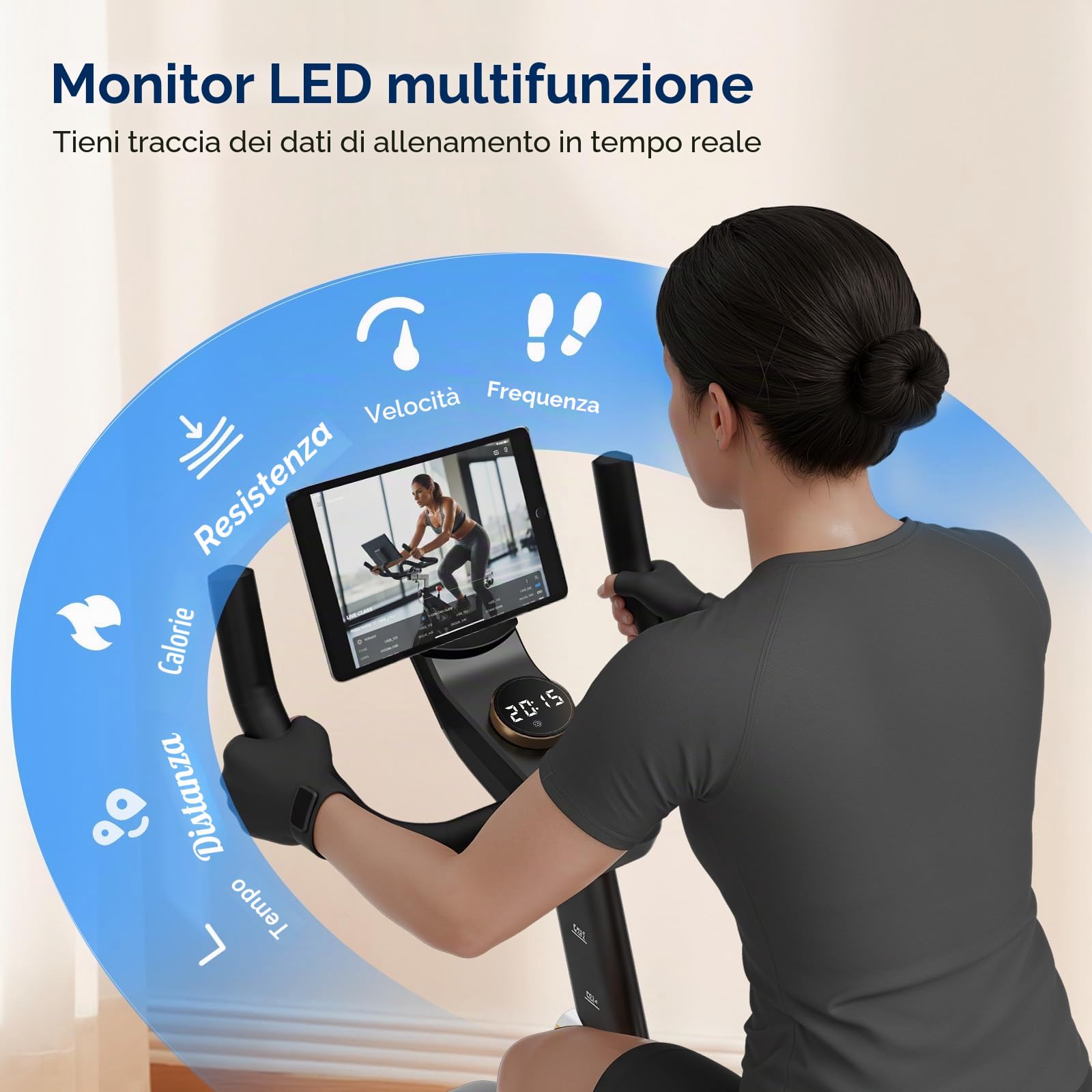 Cyclette per Casa, 40 Livelli di Resistenza Magnetica, Pieghevole per Interni, Capacità di Peso di 120 kg, Bici da Fitness Silenziosa, con Display a LED, App Supportata, Colore Bianco