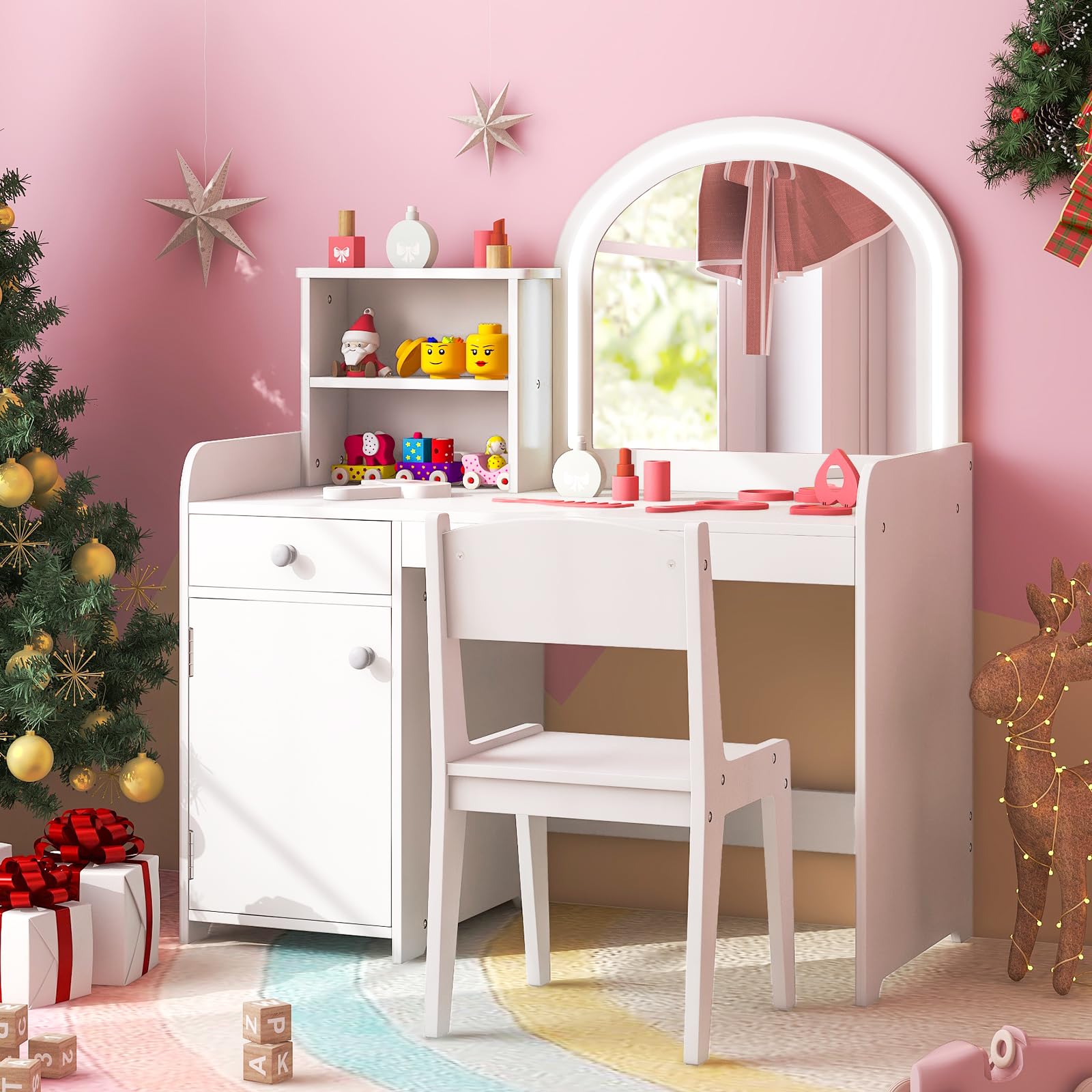 Little Girl Vanity Set With Chair And Mirror Kids Vanity, Girls