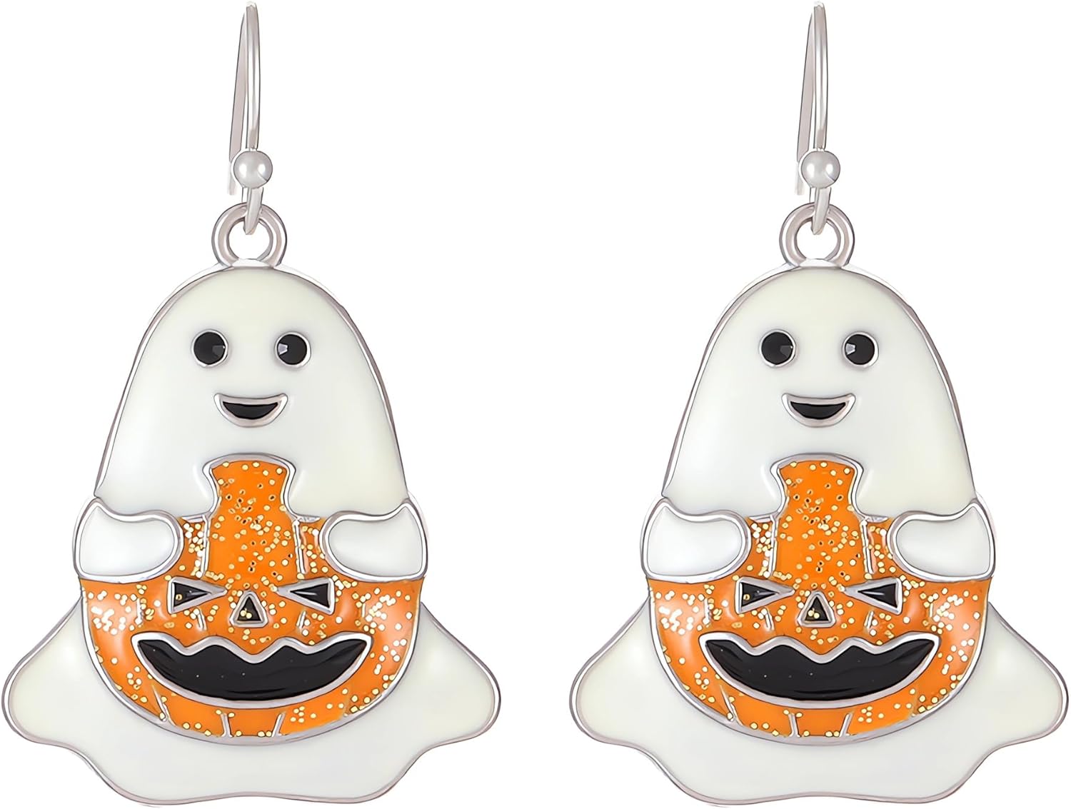 Halloween Ghost Dangle Earrings, Silver Plated White Enamel Spooky BOO Design Drop Earrings, Halloween Party Costume Jewelry for Women Gift